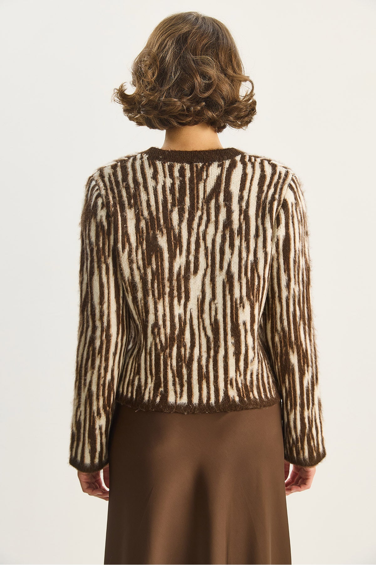 Women's V-Neck Patterned Rose Gold Cardigan 9066 60283637