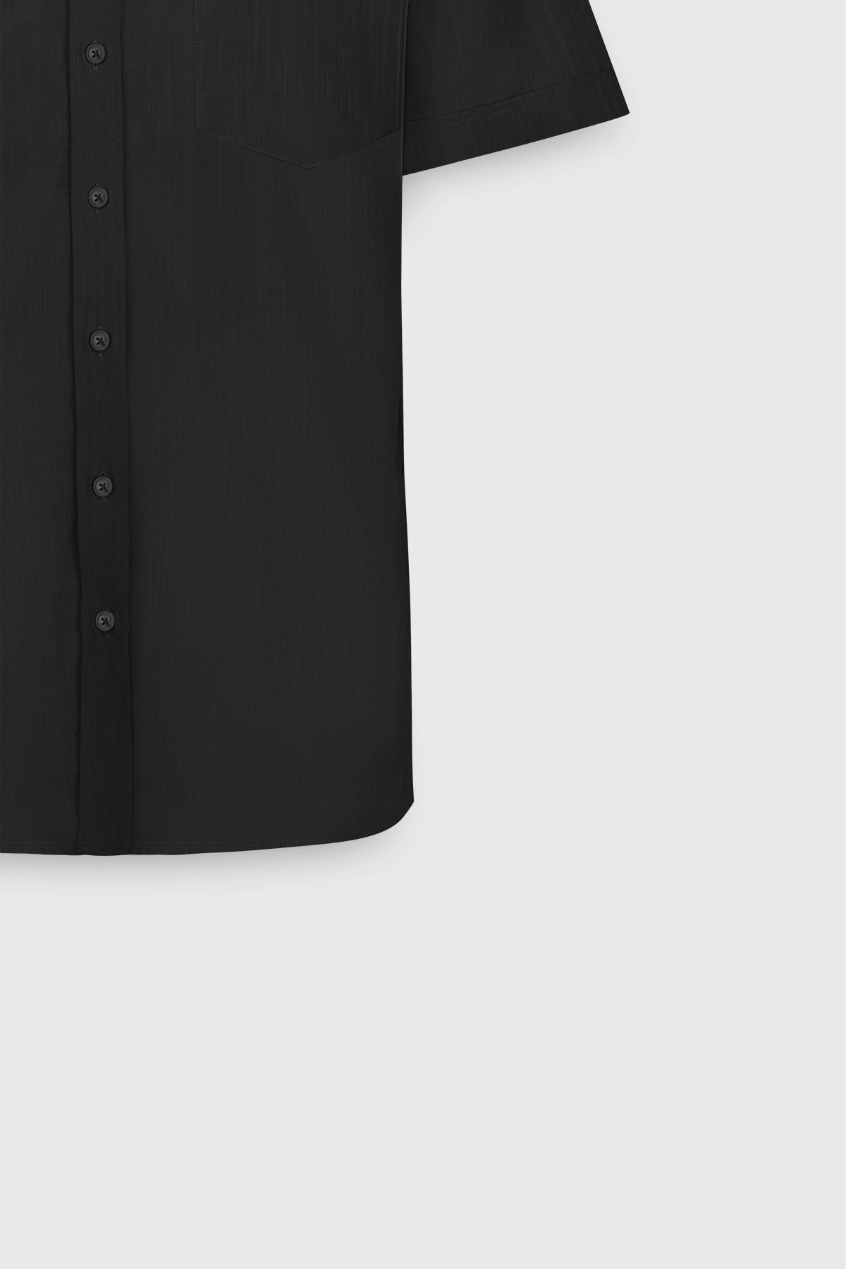 Men's Black Comfort Fit Casual Cutting Buttoned Neck Linen Look 100 %Cotton Short Sleeve Shirt