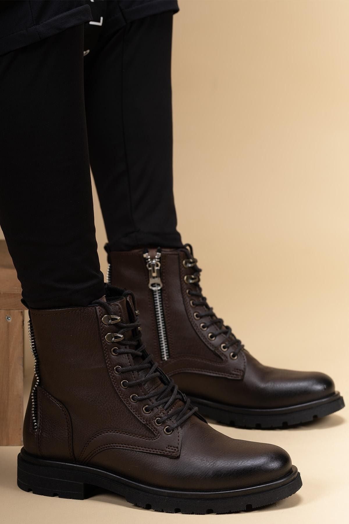 Unisex Fermuarlı Postal Bot 0012695 Kahverengi