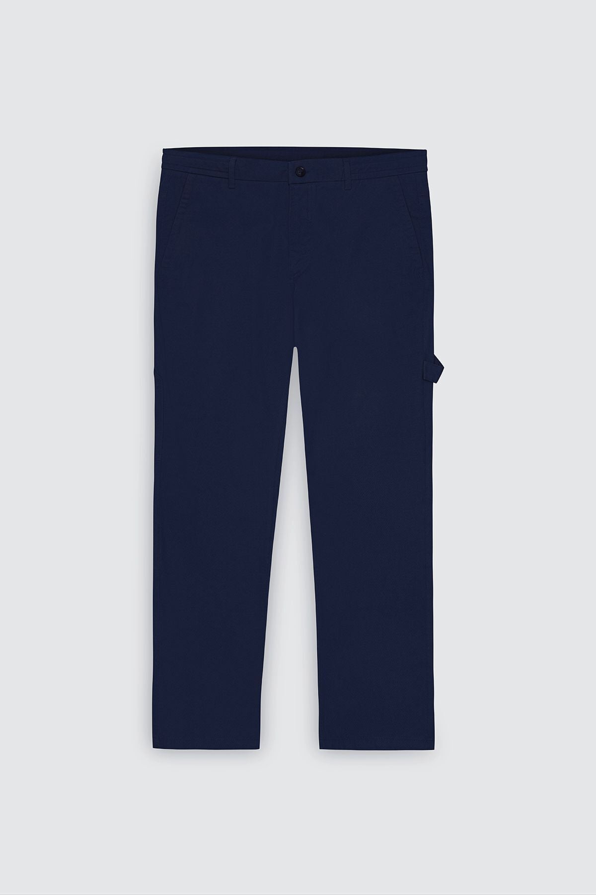 Men's navy blue oversize plenty of cut waist -tied cotton flexible flexible backpone pocket pants