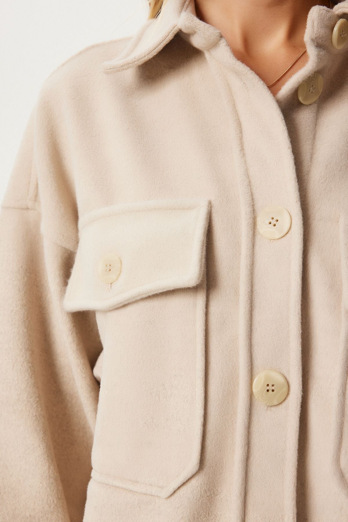 Female beige pocket stamp shirt jacket nv00071
