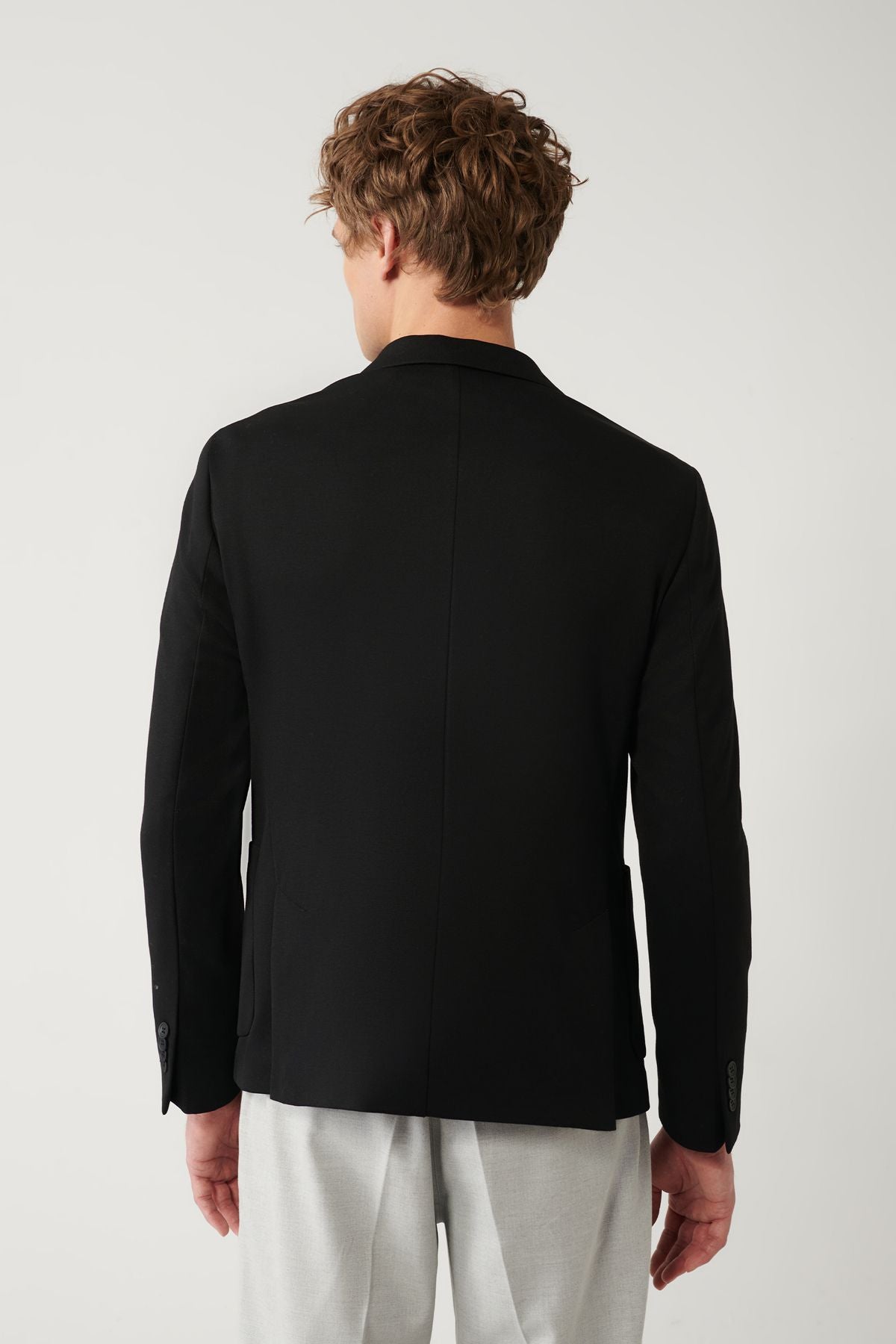Men's black mono collar dual slit lined knitting jacket B004001
