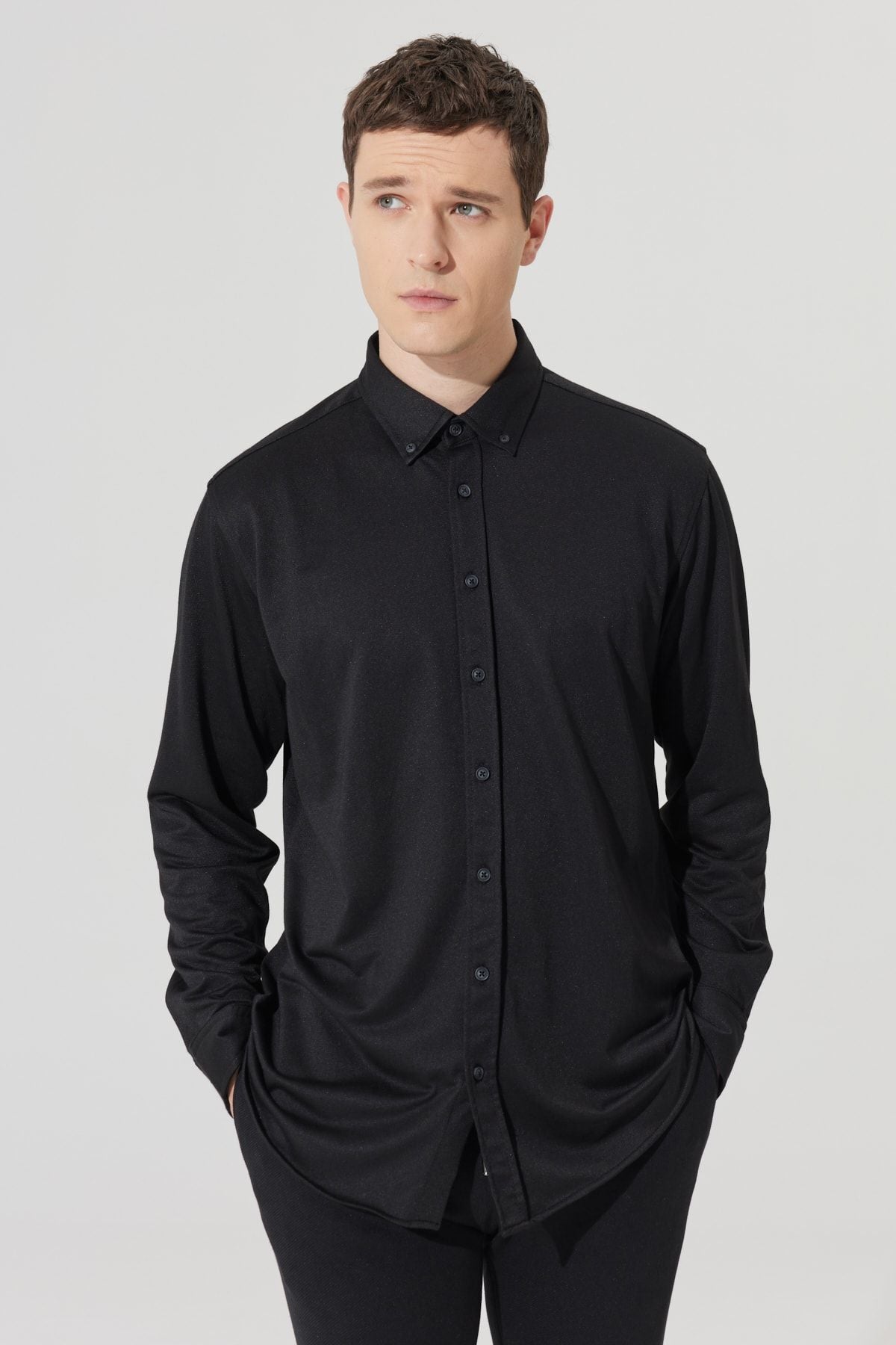 Men's Black Comfort Fit Casual Cutton Cotton Cotton Shirt with button