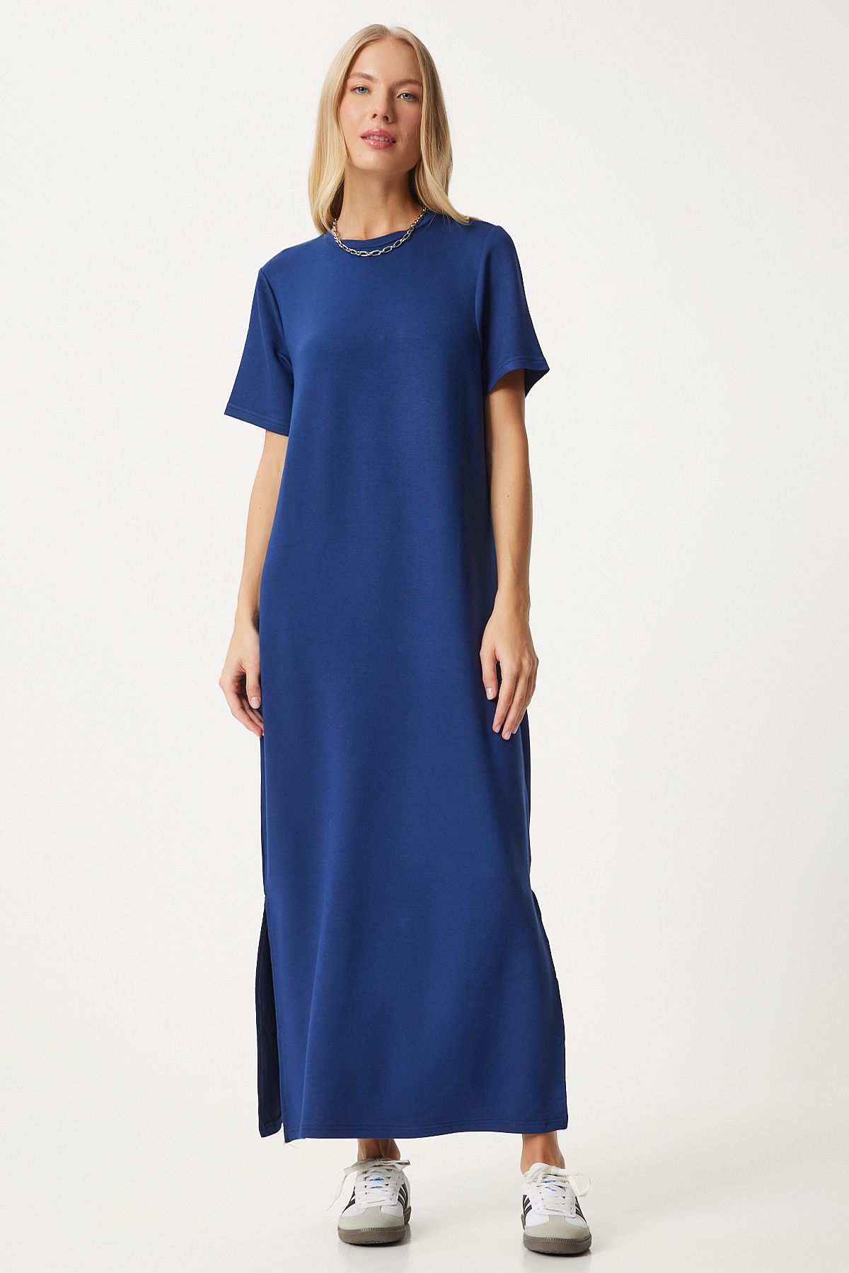 Woman navy blue on the other hand slit summer long knitted dress hw00011