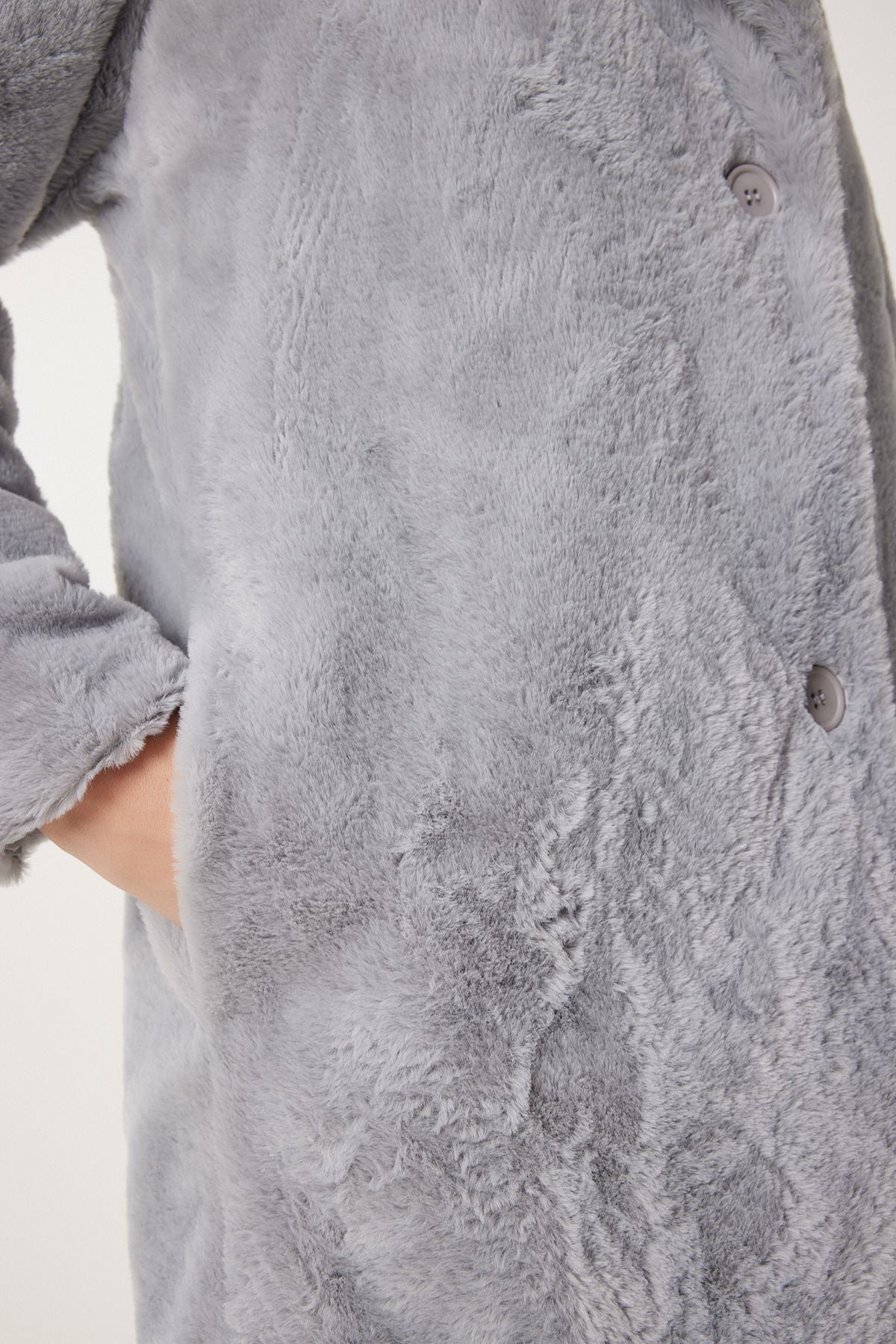 Women's Stone Gray Artificial Fur Coat Rv00072