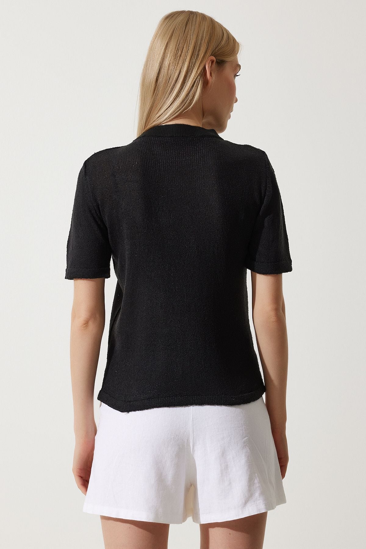 Female black mercerized summer knitwear blouse yy00213