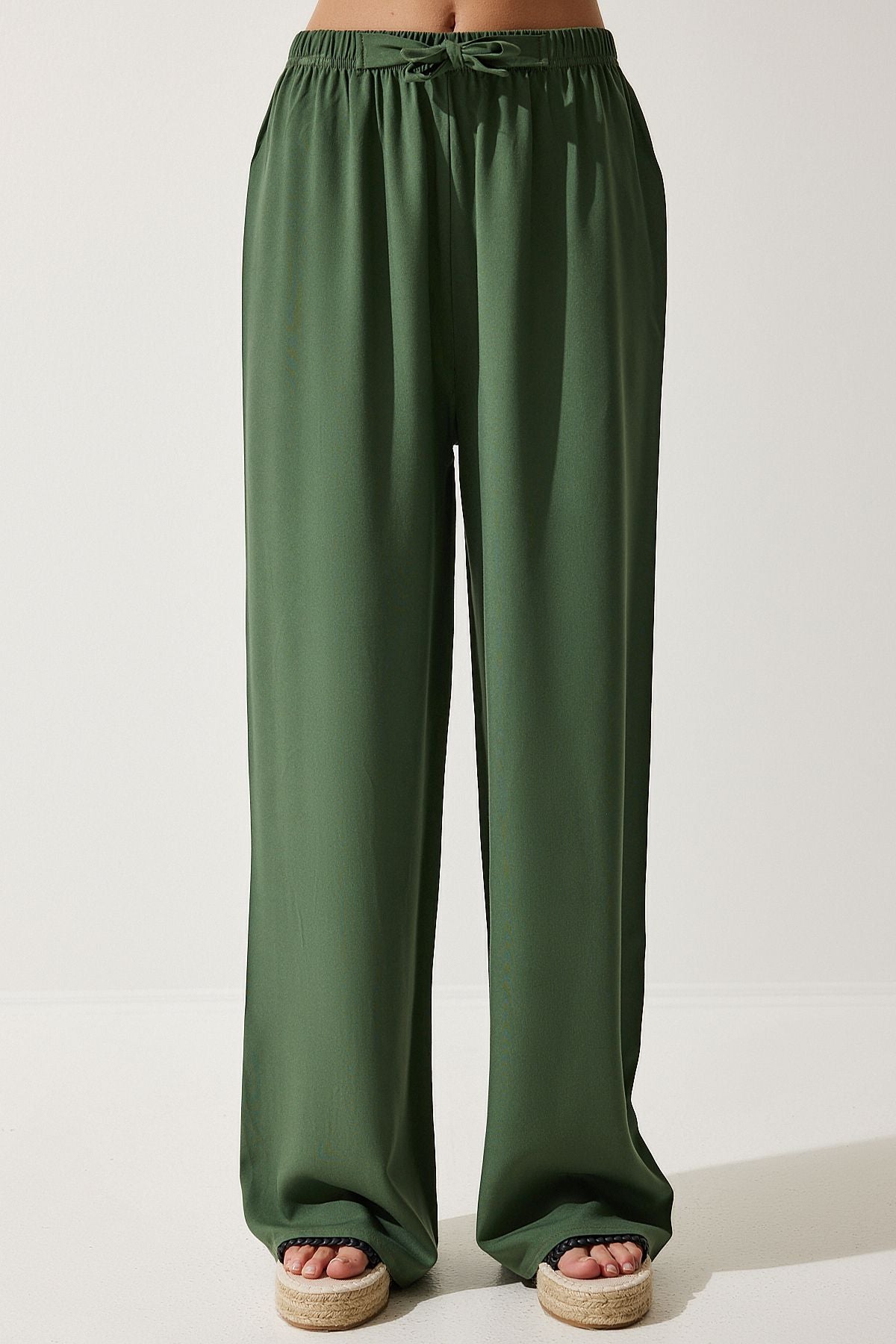 Female Khaki Summer Viscose Palazzo Pants EN00610
