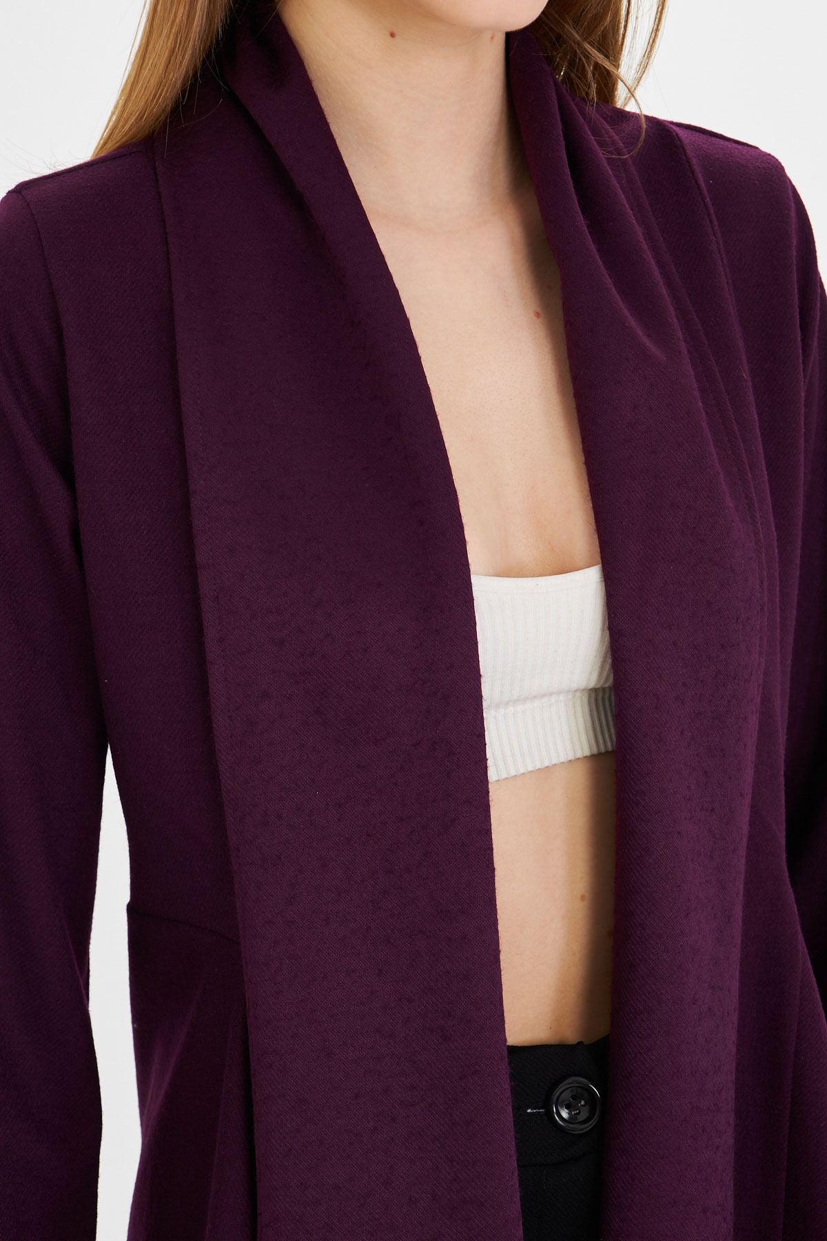 Female purple shawl collar stamp shabby cardigan ARM-25K001116