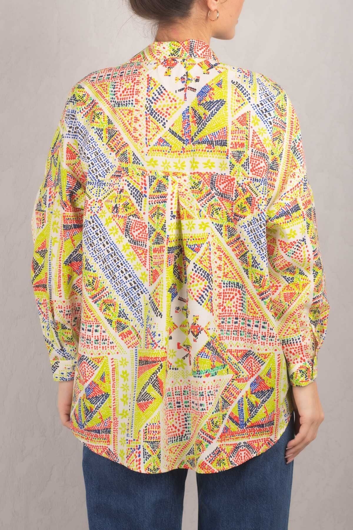 Female Peanut Green Patterned Oversize Long Basic Shirt ARM-221148