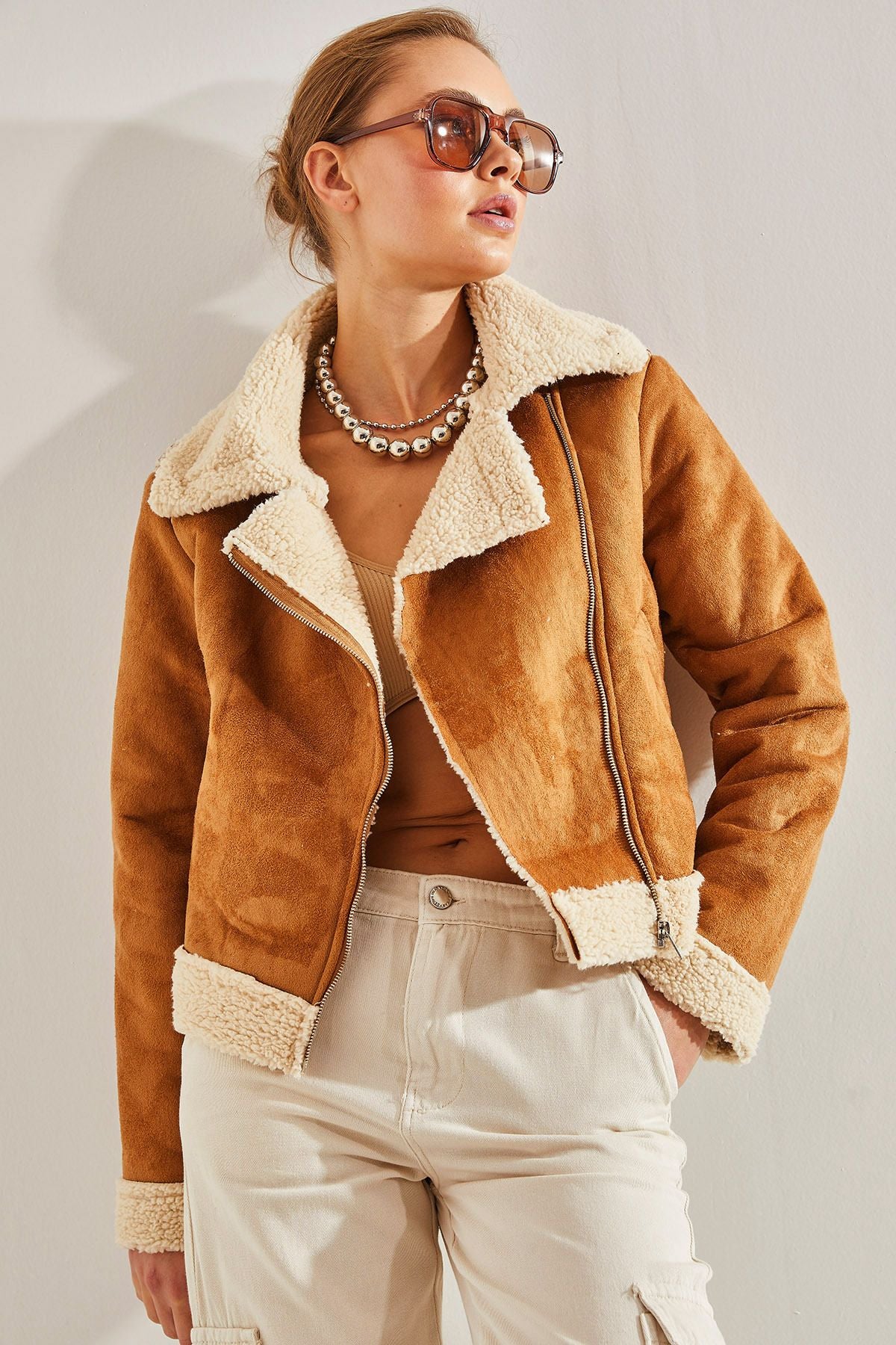 Female laminated suede jacket