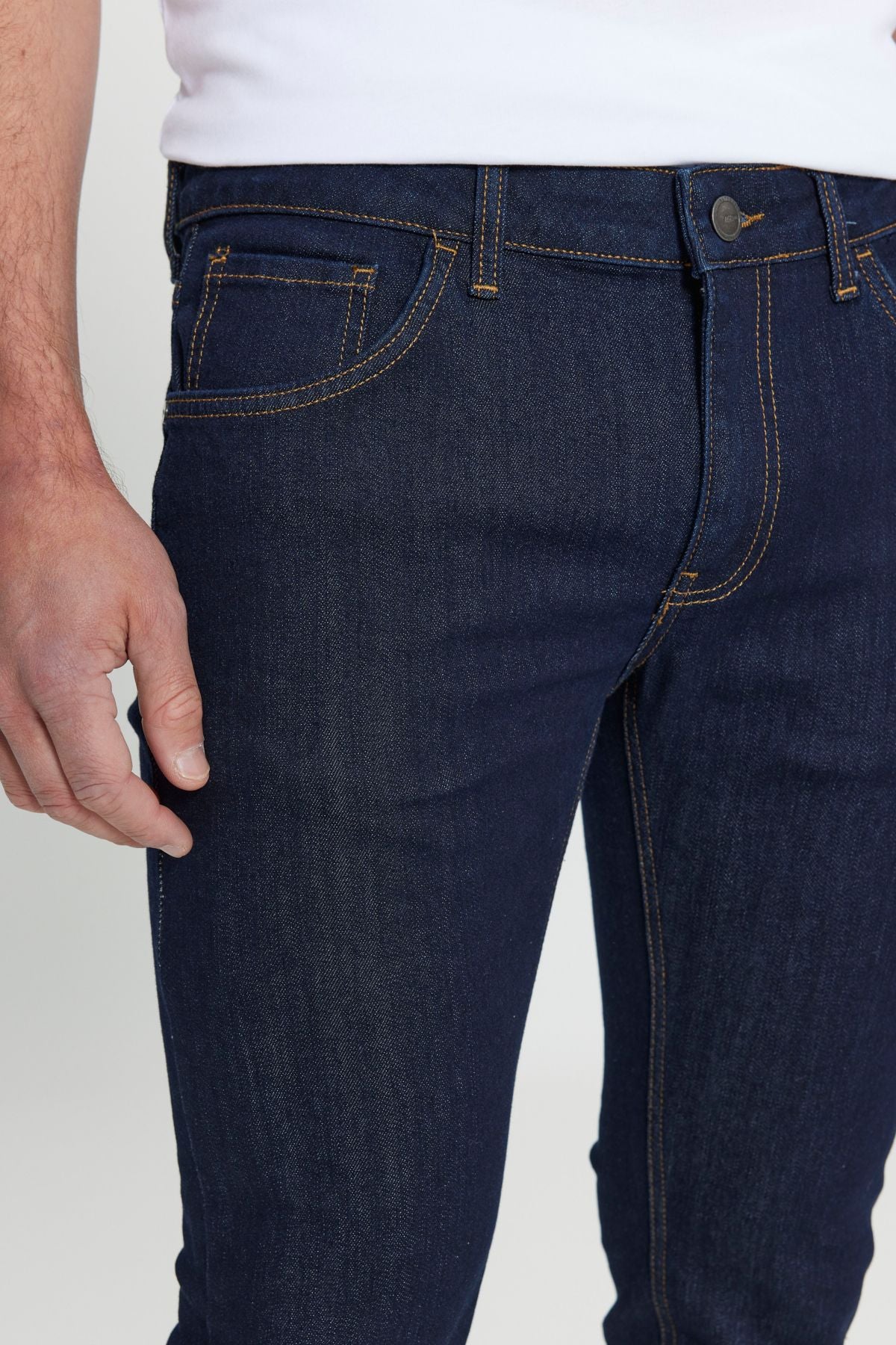 Men's dark navy blue extra slim fit narrow cut cotton flexible rıis jean jeans denim