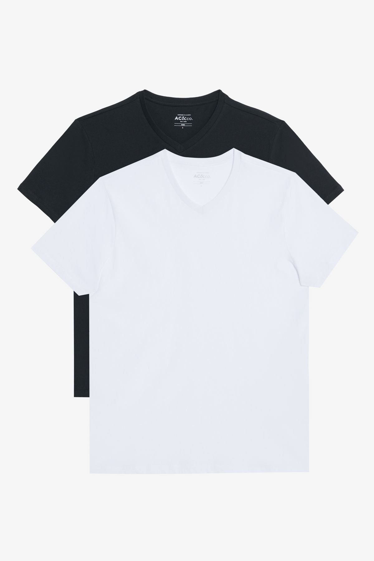 Men's black-and-white 2 V-neck 100 %cotton slim fit narrow cut basic t-shirt