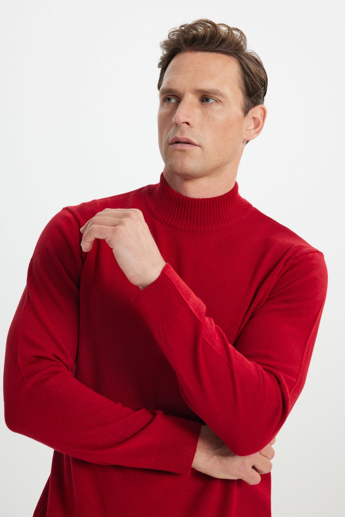 Men's Red Following Standard Fit Normal Cut Half Fisherman Yaka Knitwear Sweater