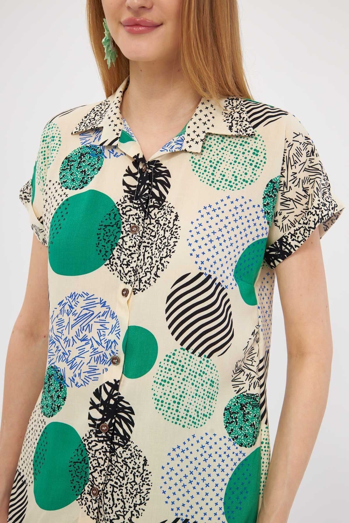 Female Green Patterned Short Sleeve Shirt ARM-221052