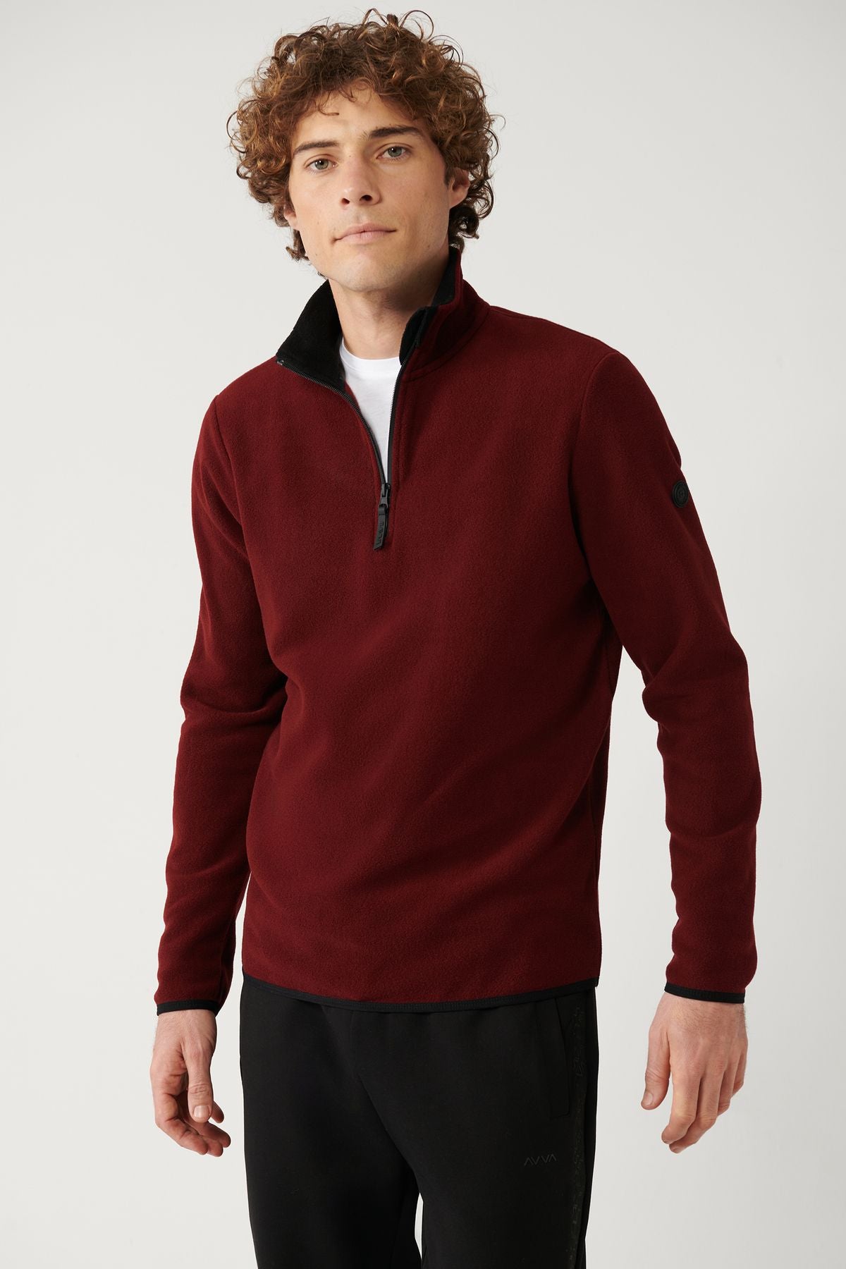 Men's red cold -resistant half -zipper with perpendicular collar polar sweatshirt E001068
