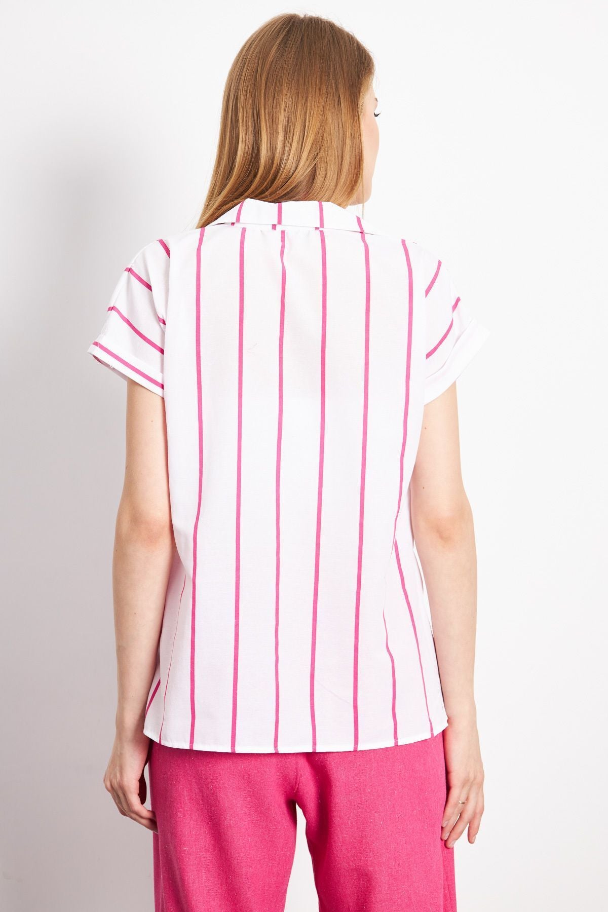 WOMEN'S FUŞYA striped short arm shirt ARM-19Y001067