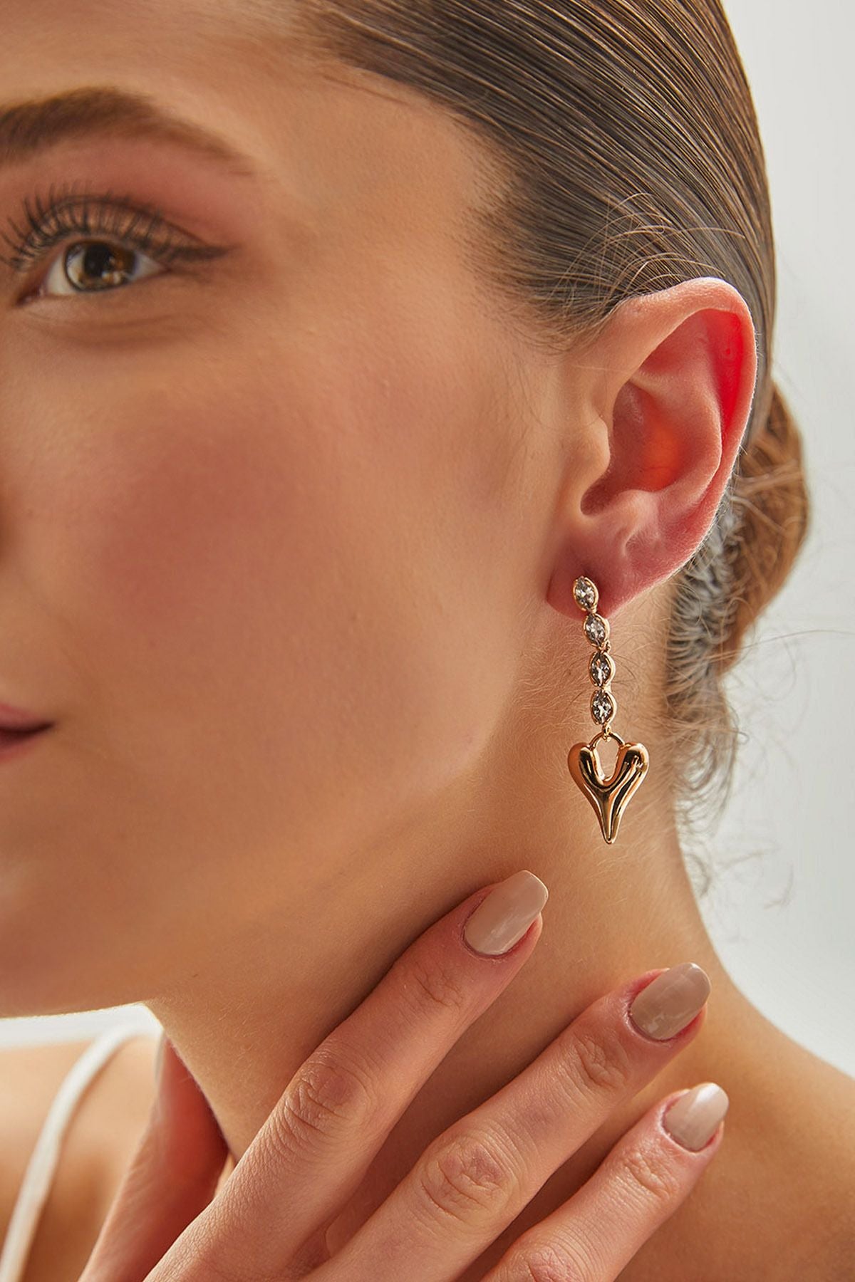 Female Accessory Drop Stone Heart Swinging Steel Earring Axles