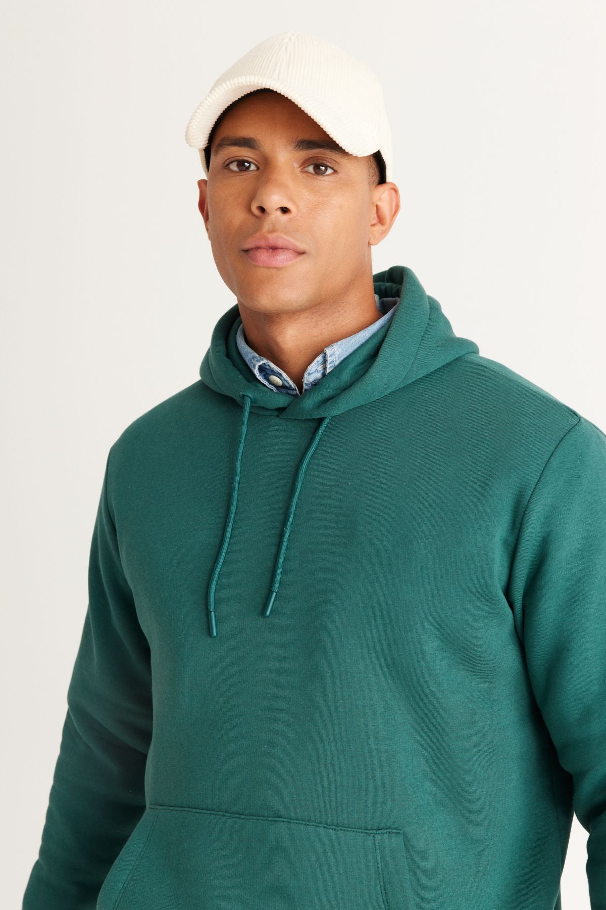 Men's Dark Green Standard Fit Normal Normal Cut Içi Polar 3 IP hooded cotton sweatshirt