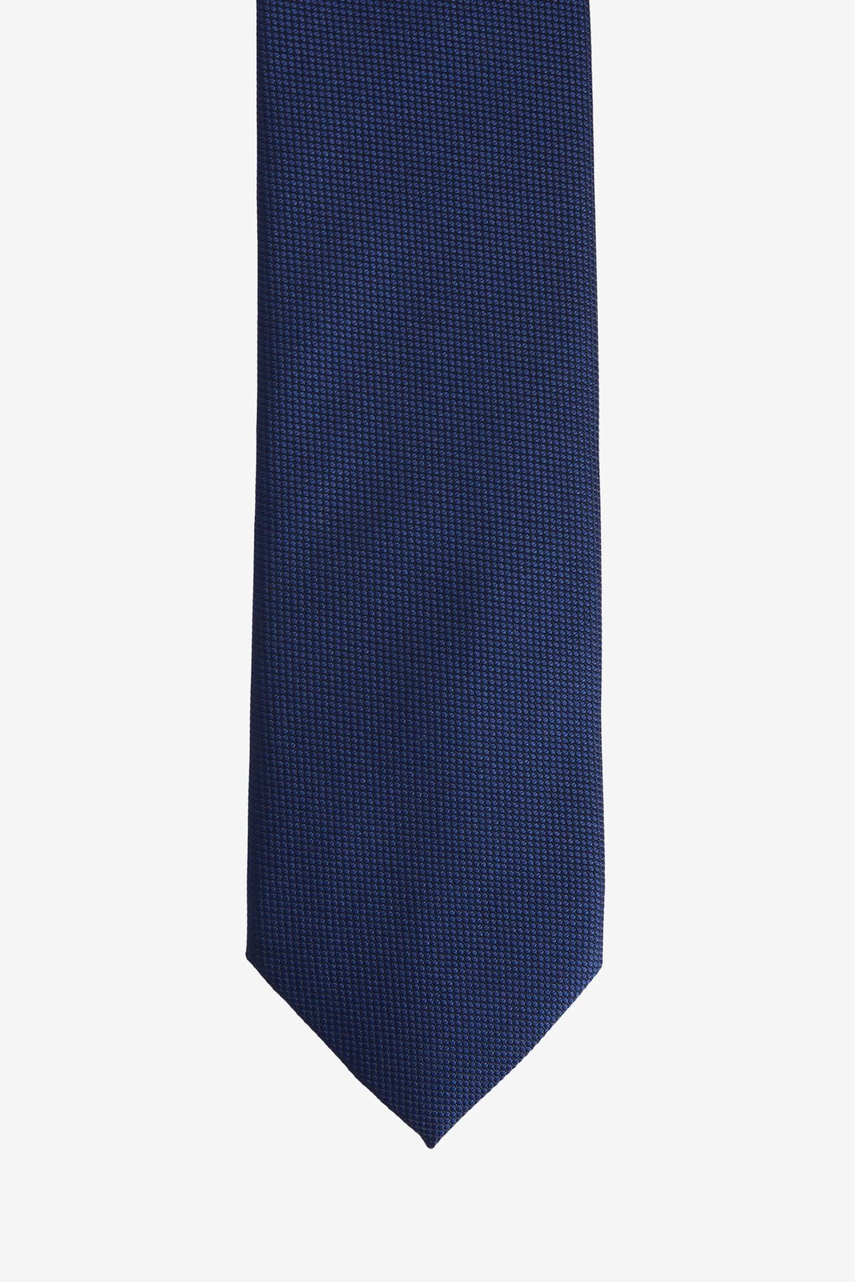 Men's navy blue silk fabric tie-mendil set