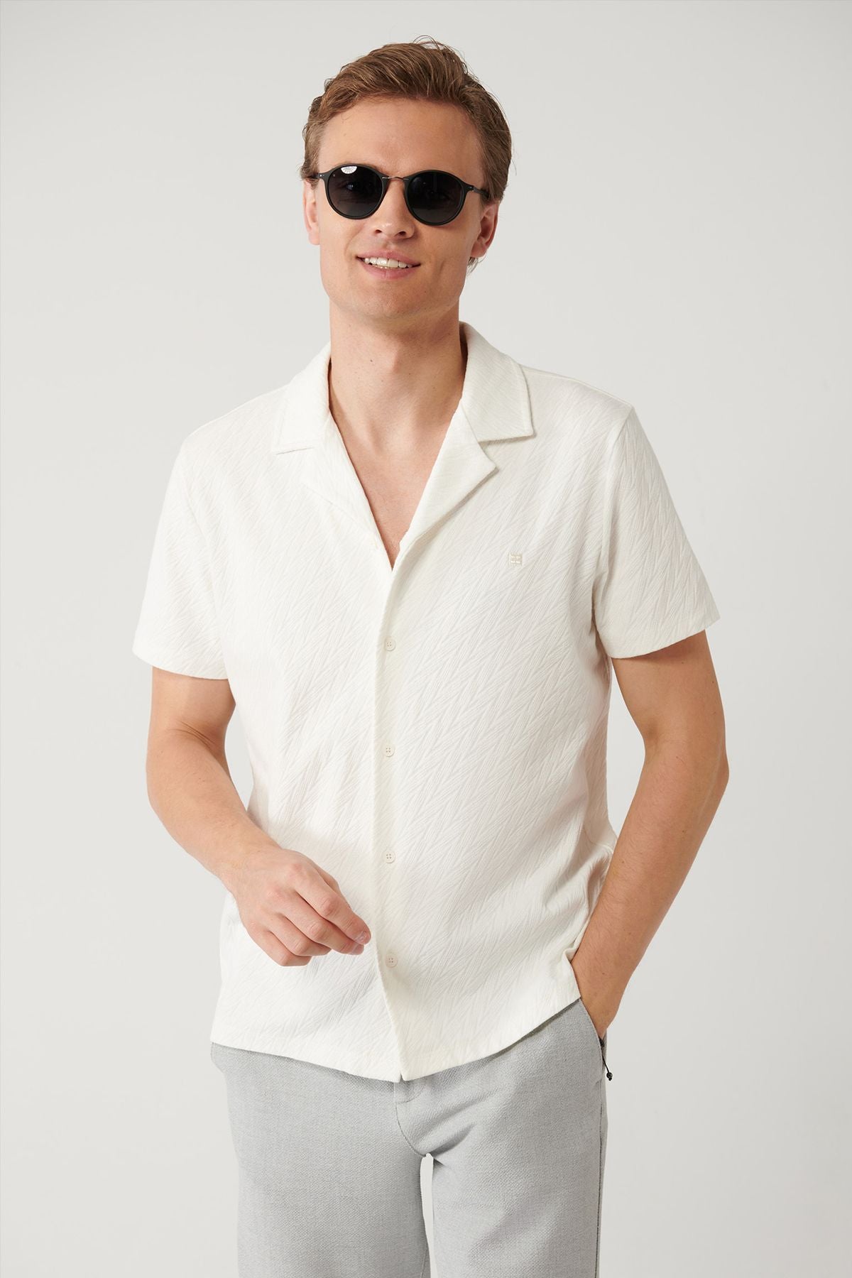 Men's Ecru Apaj Yaka Jacquard Shirt A41y2215