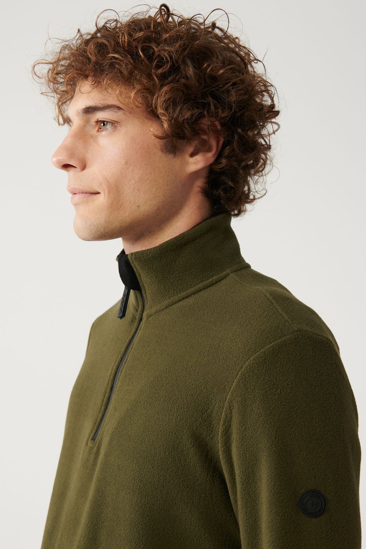 Men's Khaki Cool -resistant half -zipper with perpendicular collar polar sweatshirt E001068