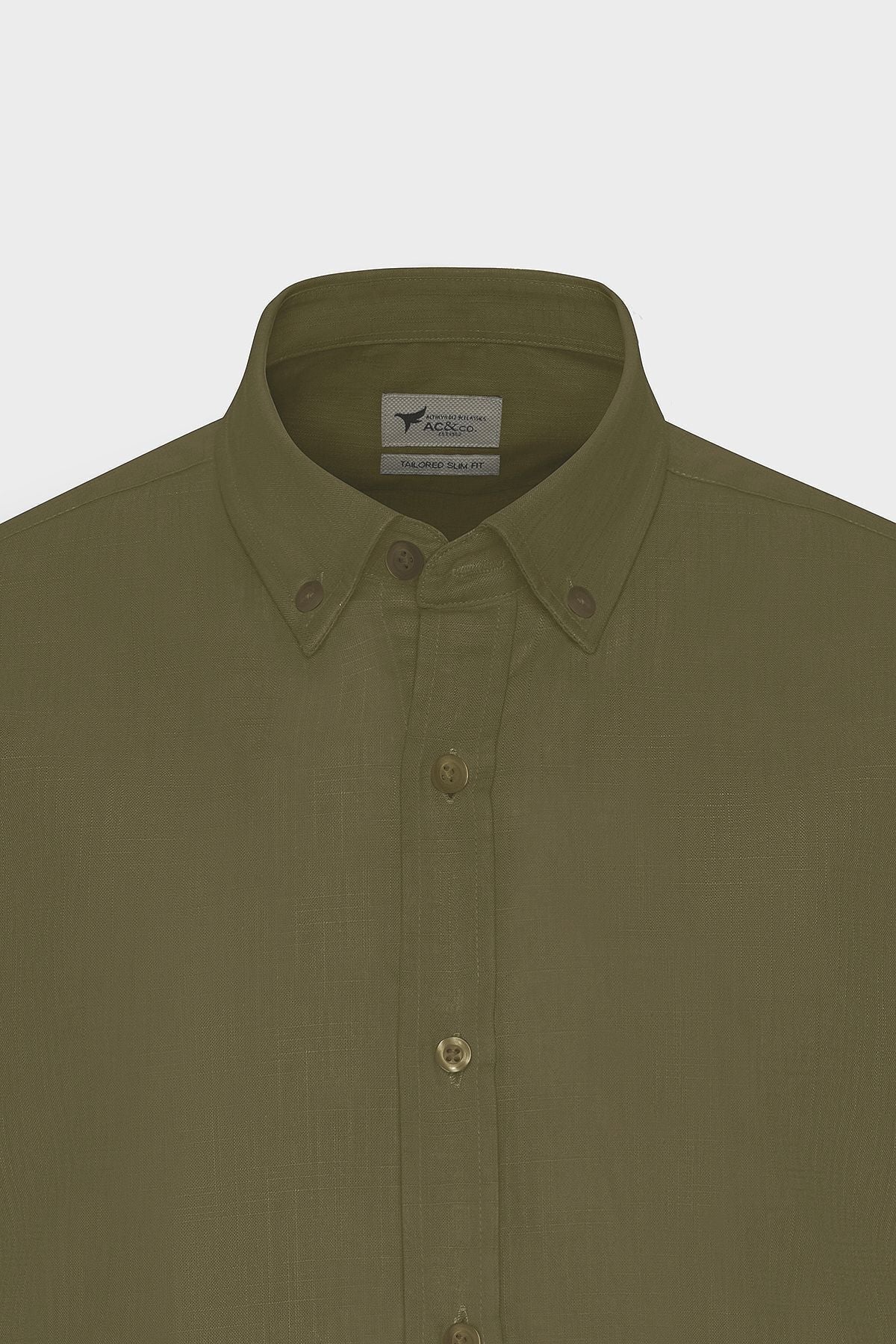 Male K.Haki 100 %Cotton Breathing Fabric Flamle Oxford Slim Fit button with Fit button collar shirt