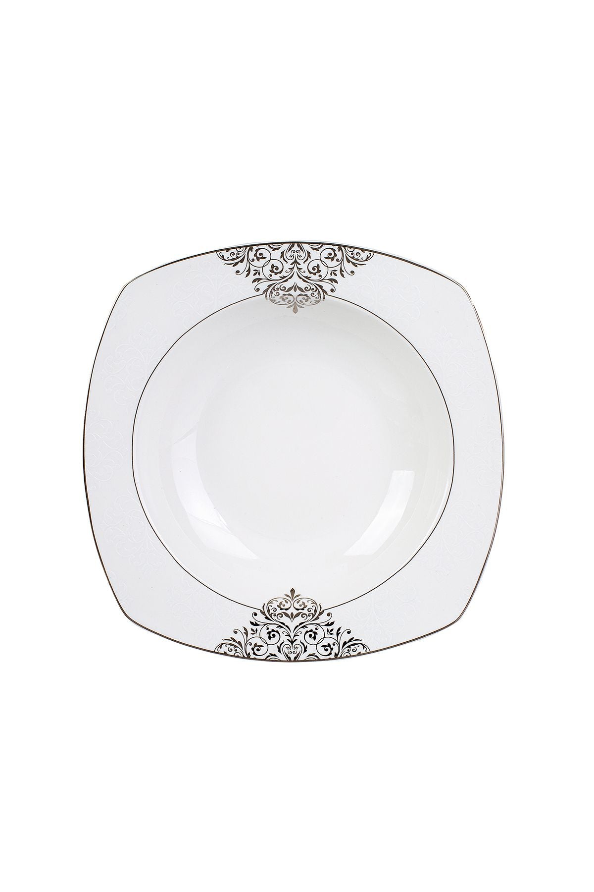 New Yasemin Porcelain 60 Pieces 12 People Half Square Dinner Set Platinum