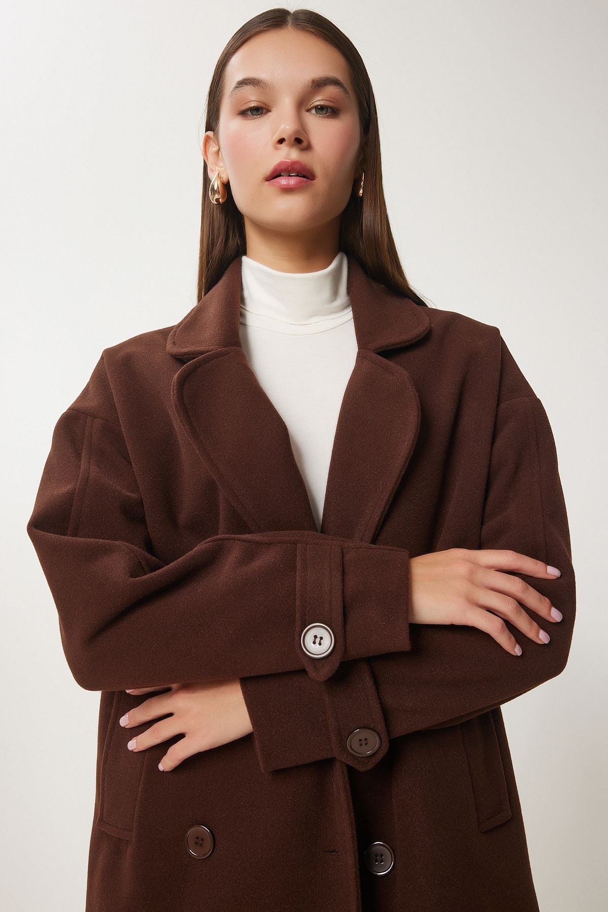 Female brown cruiser collar stamp coat DD01342