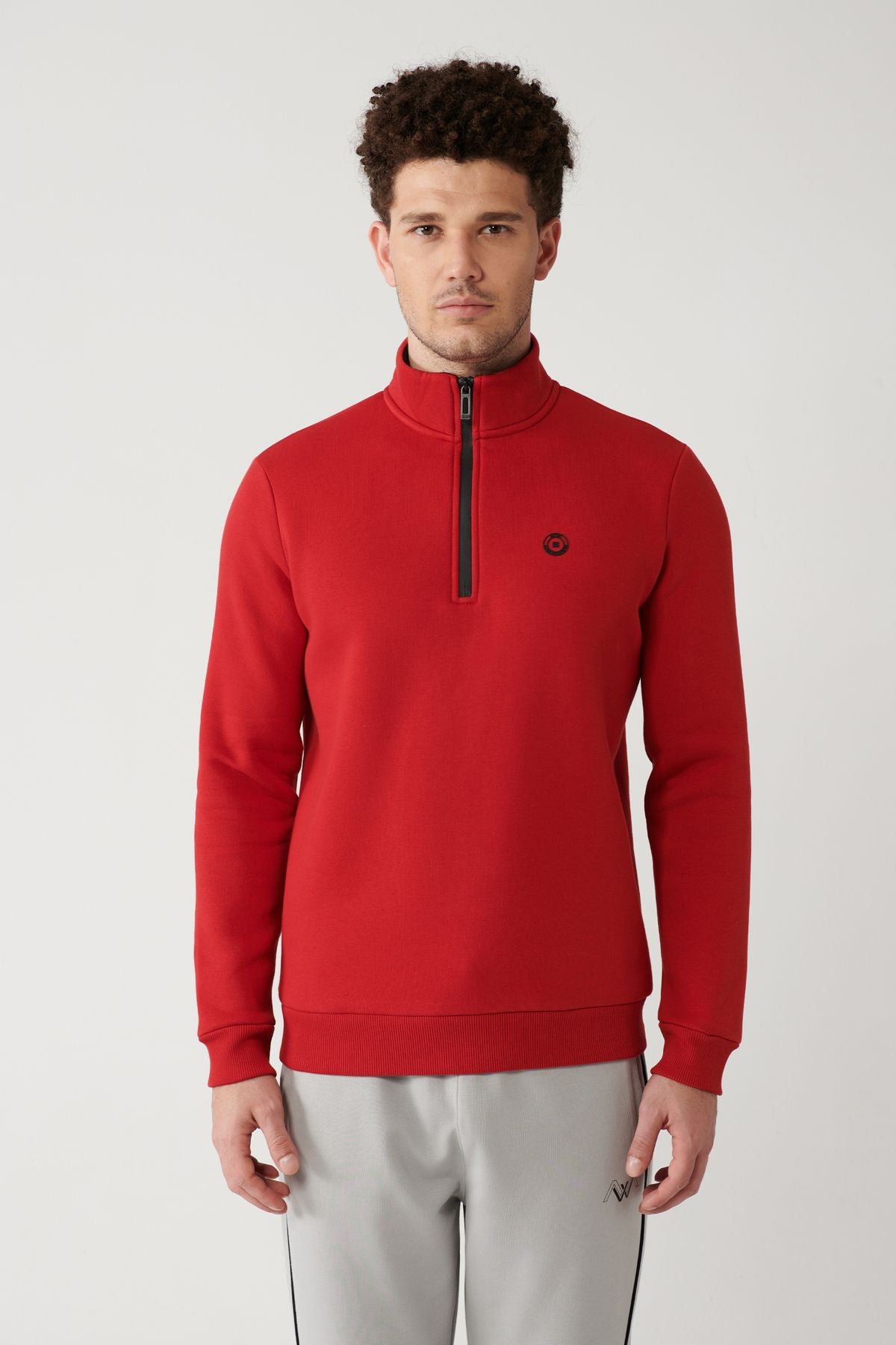 Men's red upright collar zipper 3 -IP -Sweatshirt E001020