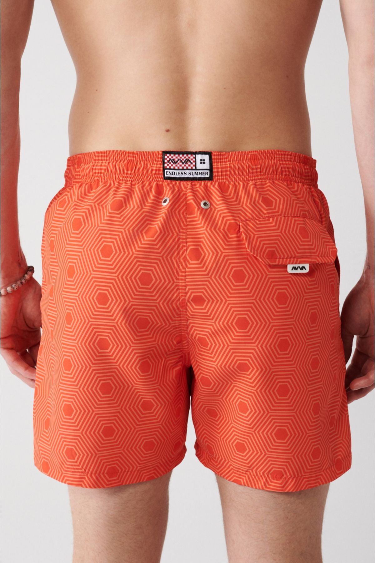 Orange fast -drying geometric printed standard size special box Comfort Fit Mayo Sea Short