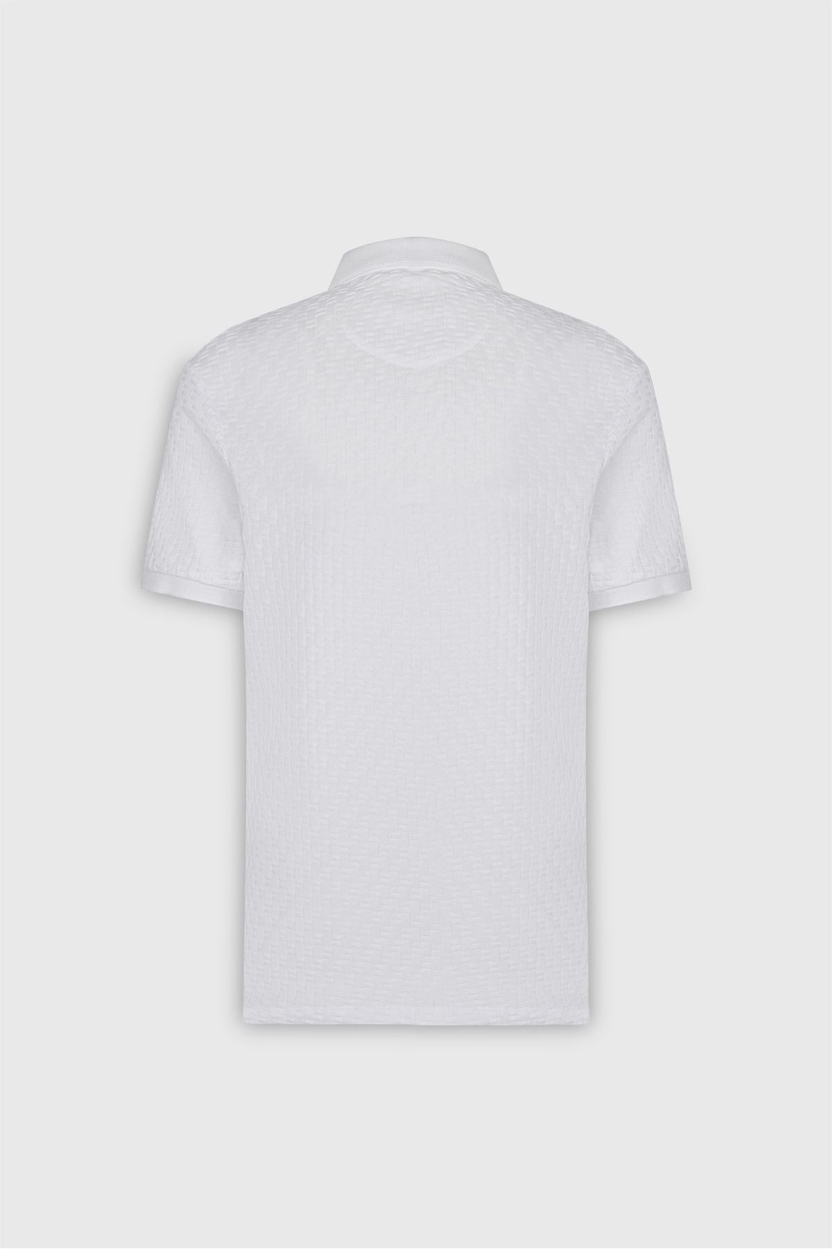 Men's white slim fit narrow cut Polo Yaka Jacquard T -shirt