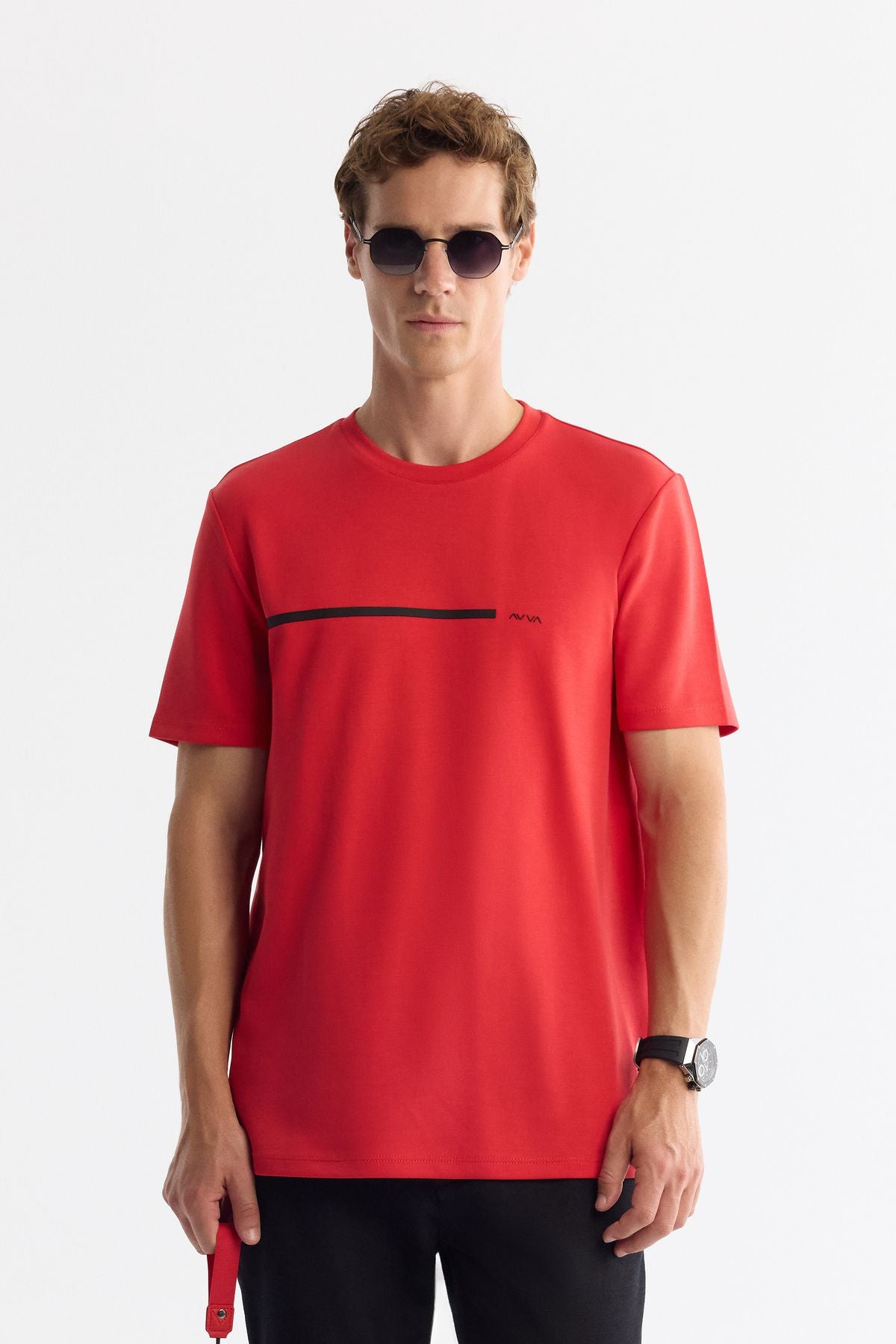 Erkek Kırmızı Bisiklet Yaka Elastan Interlok T-shirt A42y1003