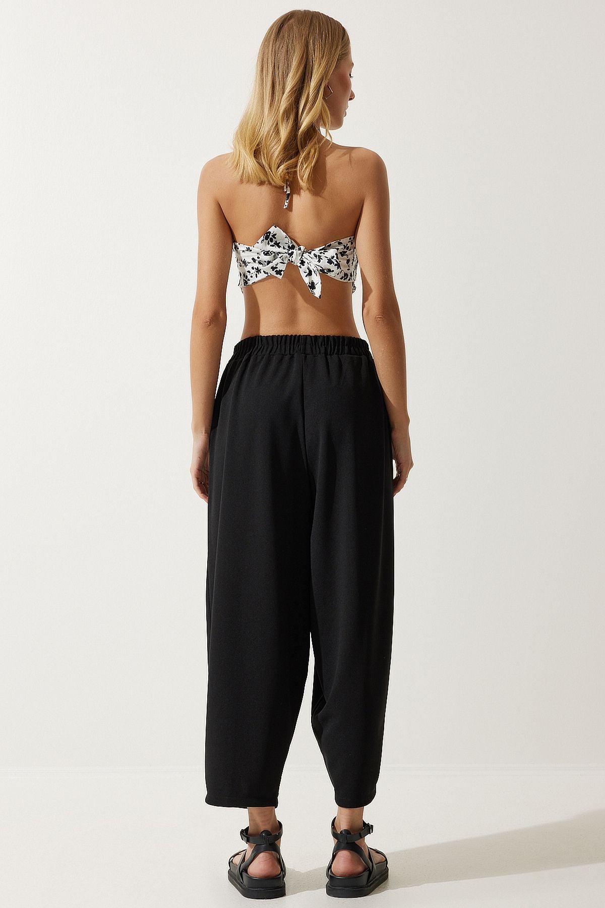 Women's black seasonal comfortable baggy pants oh00054