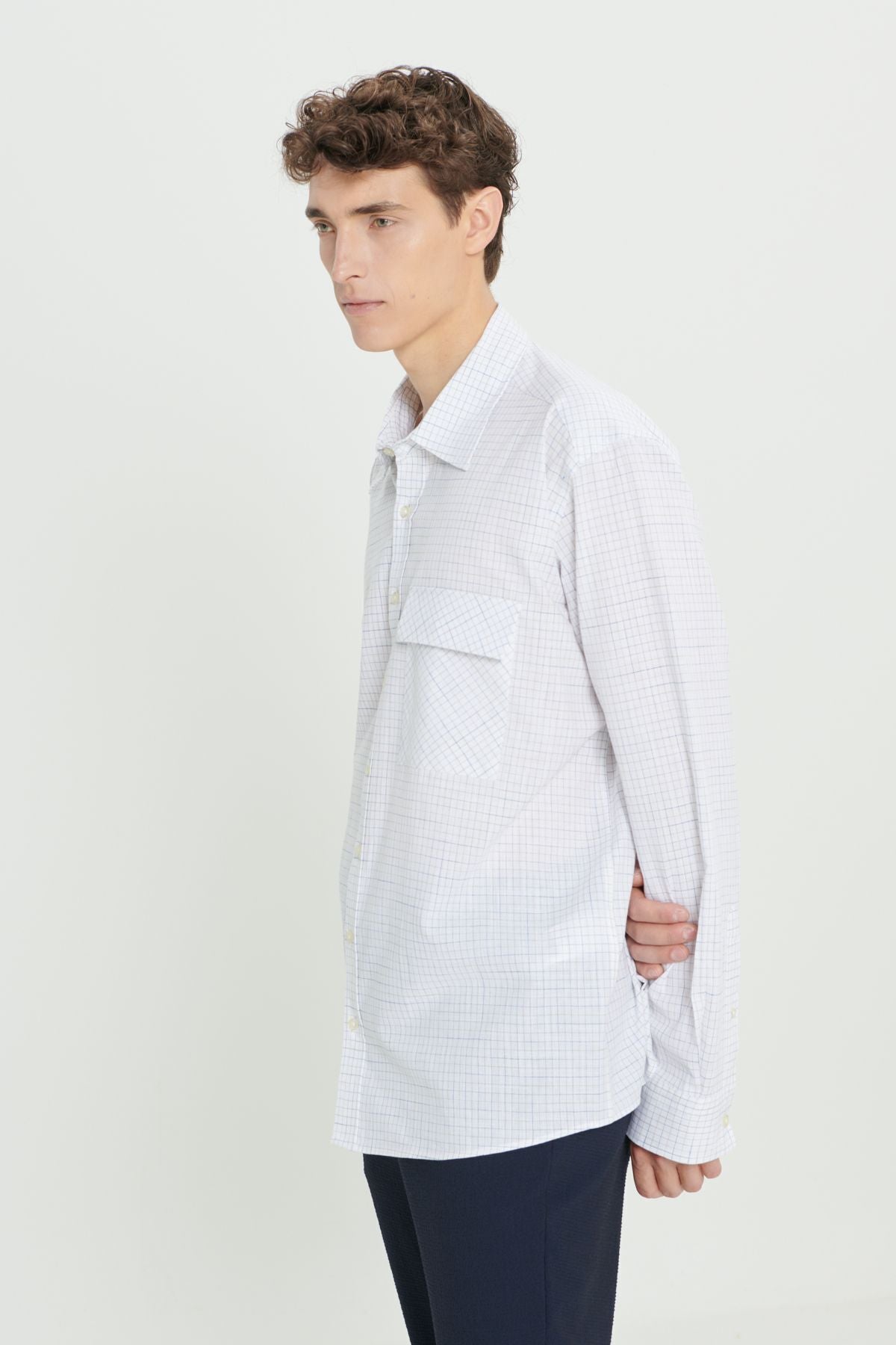 Men's White-Blue 100 %Cotton Oversize Plenty Cutter Classic Collar Checkered Shirt