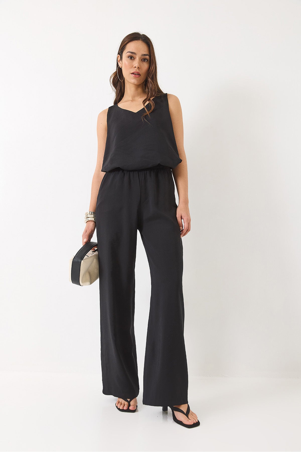 Women's V-Neck Strap Blouse Palazzo Trousers Bottom-Top Set 3142 60283115