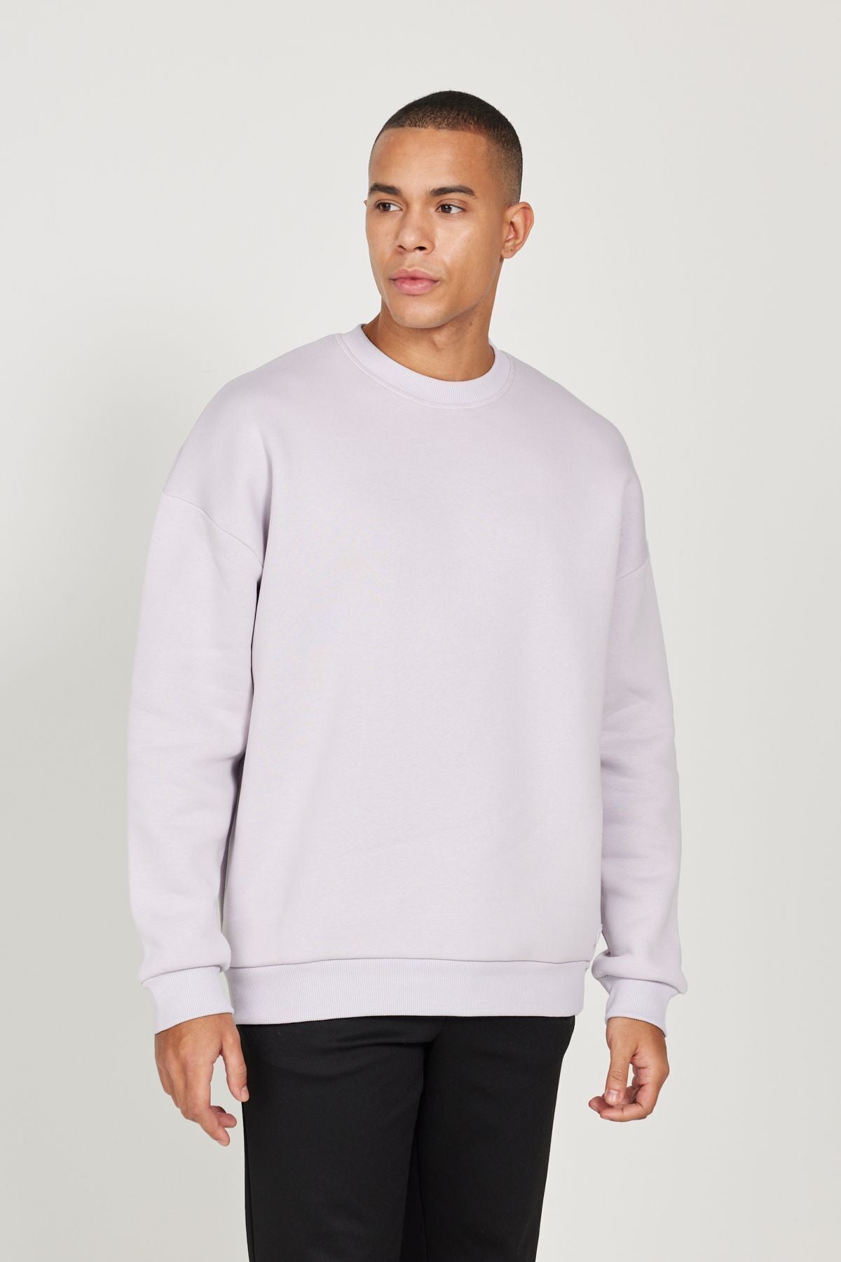 Men's lilac oversizle fit abundant cut cotton Içi fleece 3 IP bicycle collar sweatshirt