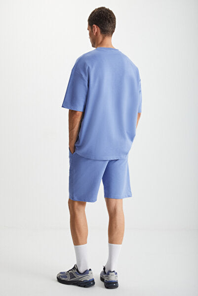 Colombia Men's 2-Piece Set Comfort Fit Relaxed Pattern Text Embroidered Blue Tracksuit Without Raising