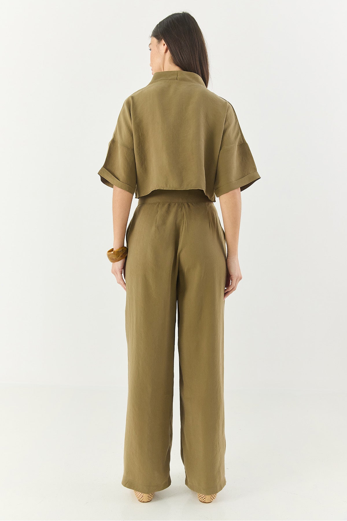 Women's V-Neck Blouse with High Waist Trousers Modal Bottom-Top Set 9330 60281052