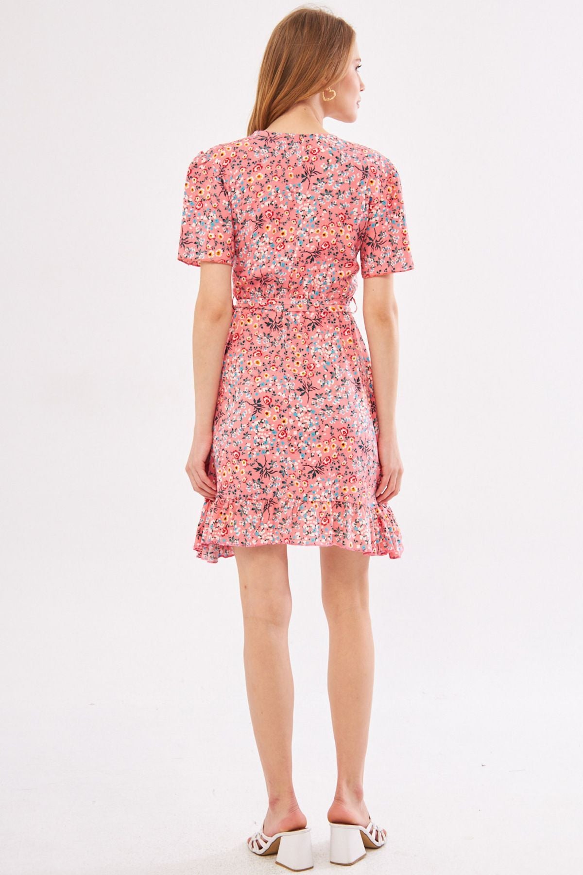 Woman Pink Tessera Dress Cruve Yaka Skirt Ruffed Patterned Mini Boy ARM-24Y001024