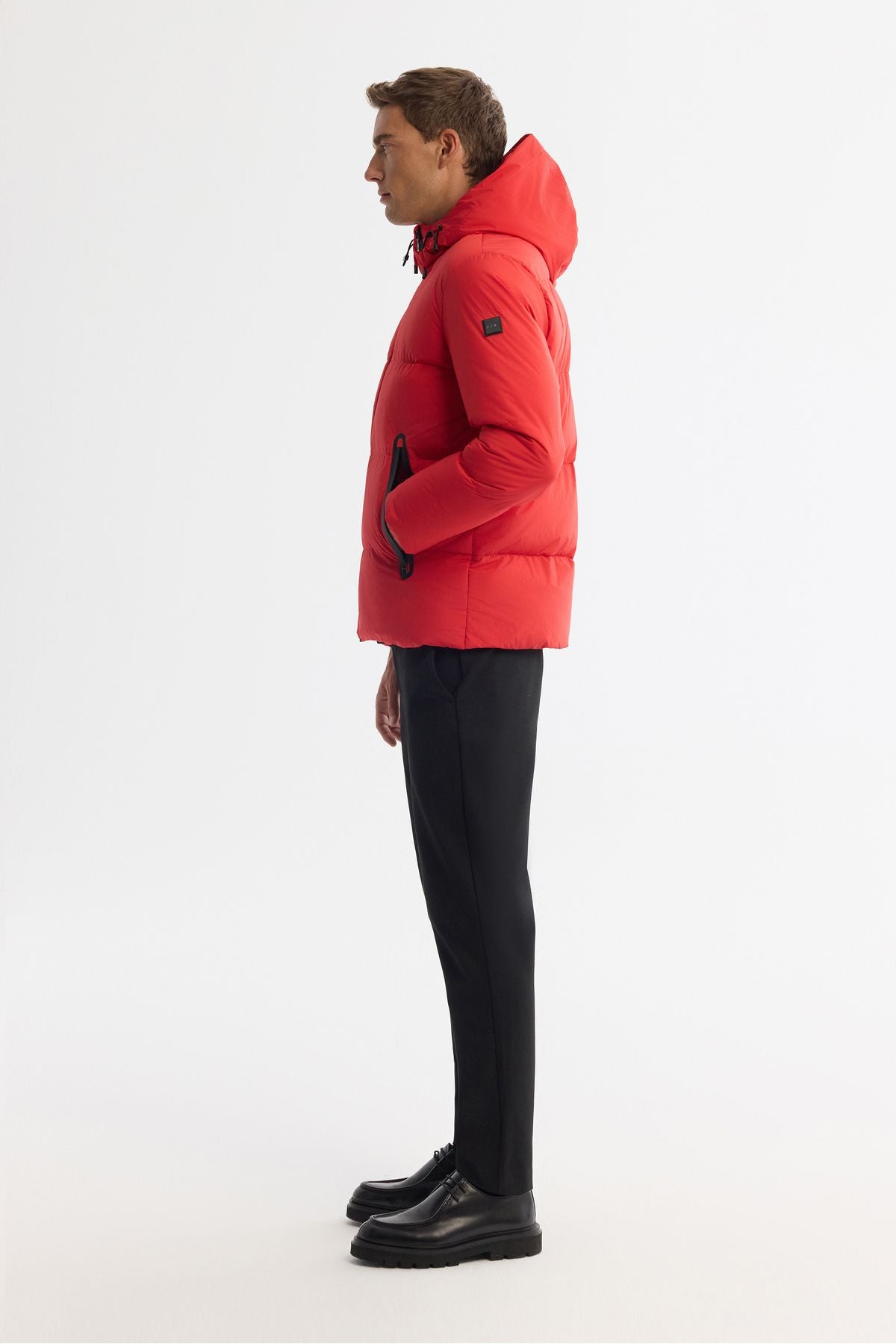 Men's red hooded collar fiber filling swelling coat B006046