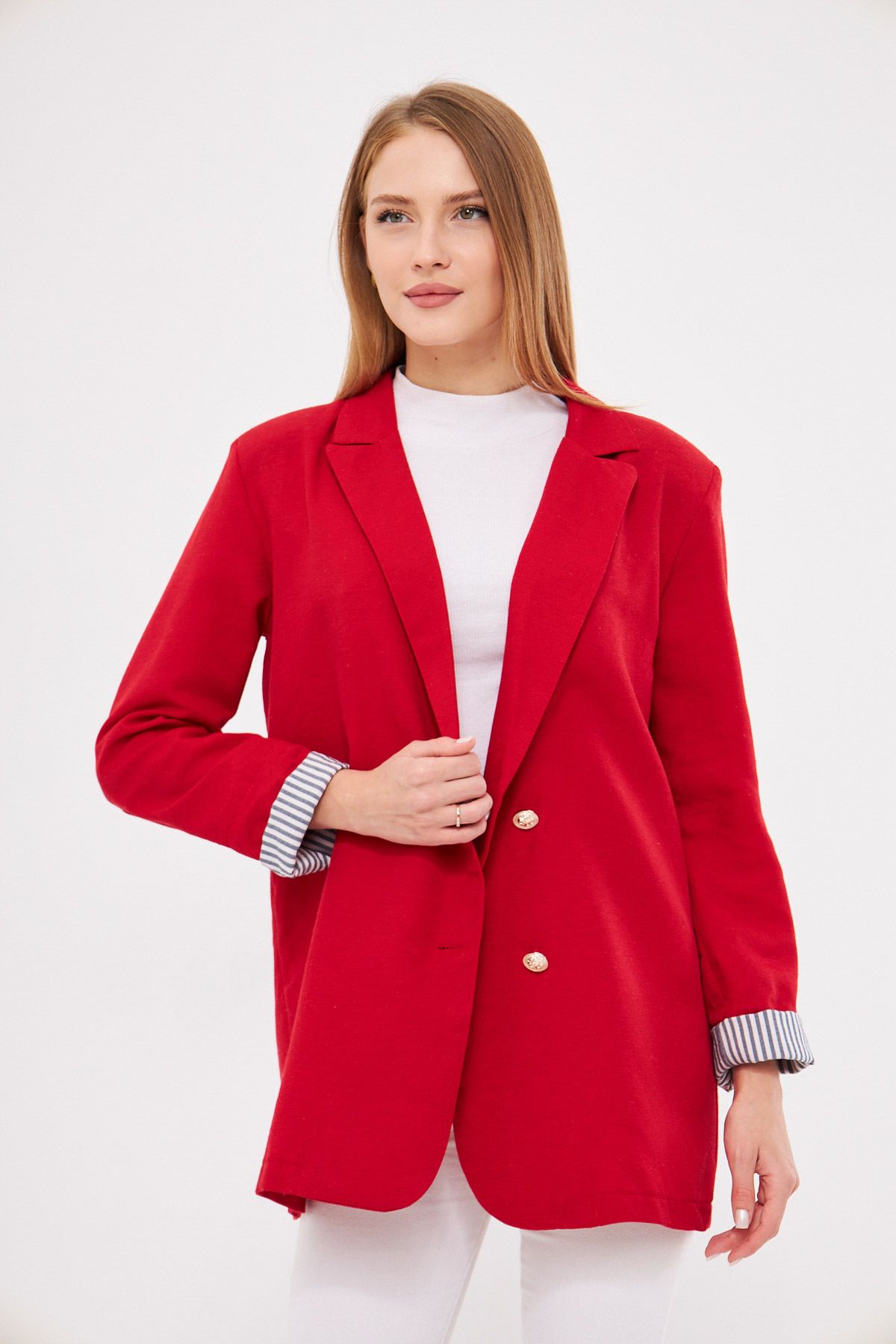 WOMEN RED CRUBAZE YOVA ARL FOLLOWING DETAILED OVERSESSE WATCH BLAZER JACKET ARM-25K001015