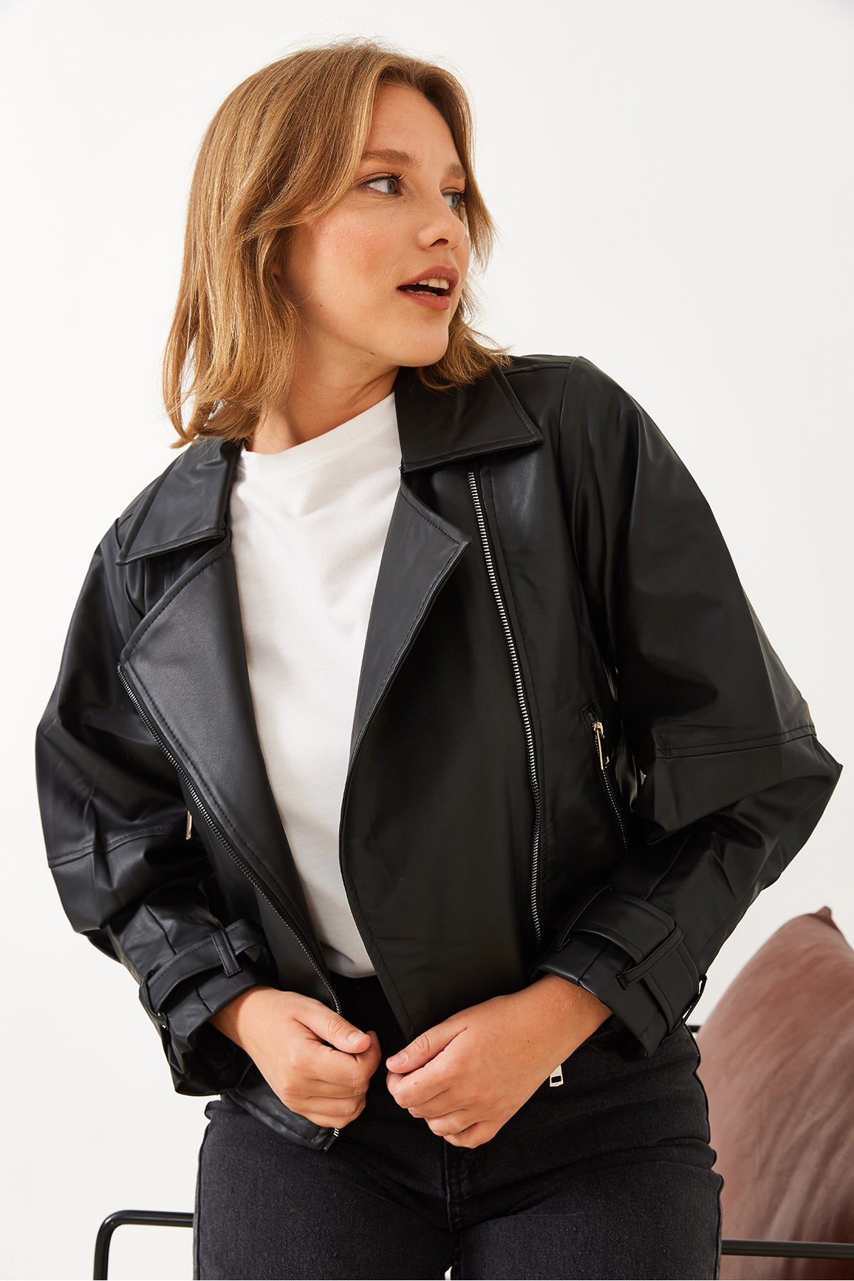 Women's Balloon Sleeve Oversize Leather Jacket 2395 60251850