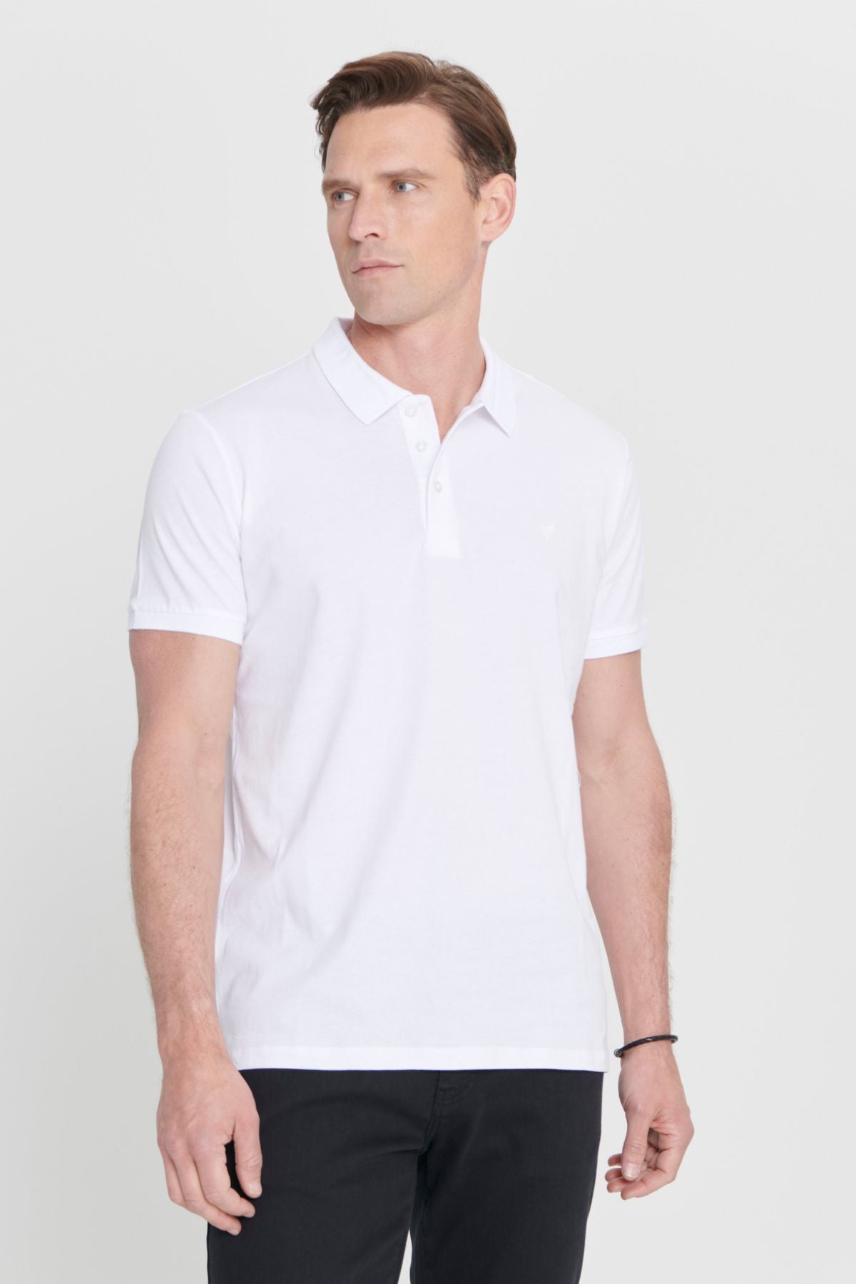 100 %Organic Cotton Men's White Slim Fit Night Cut Polo Yaka T -shirt