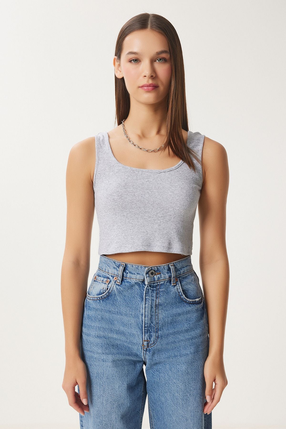 Female Gray Melange Hanger Crop knitted blouse GT00030
