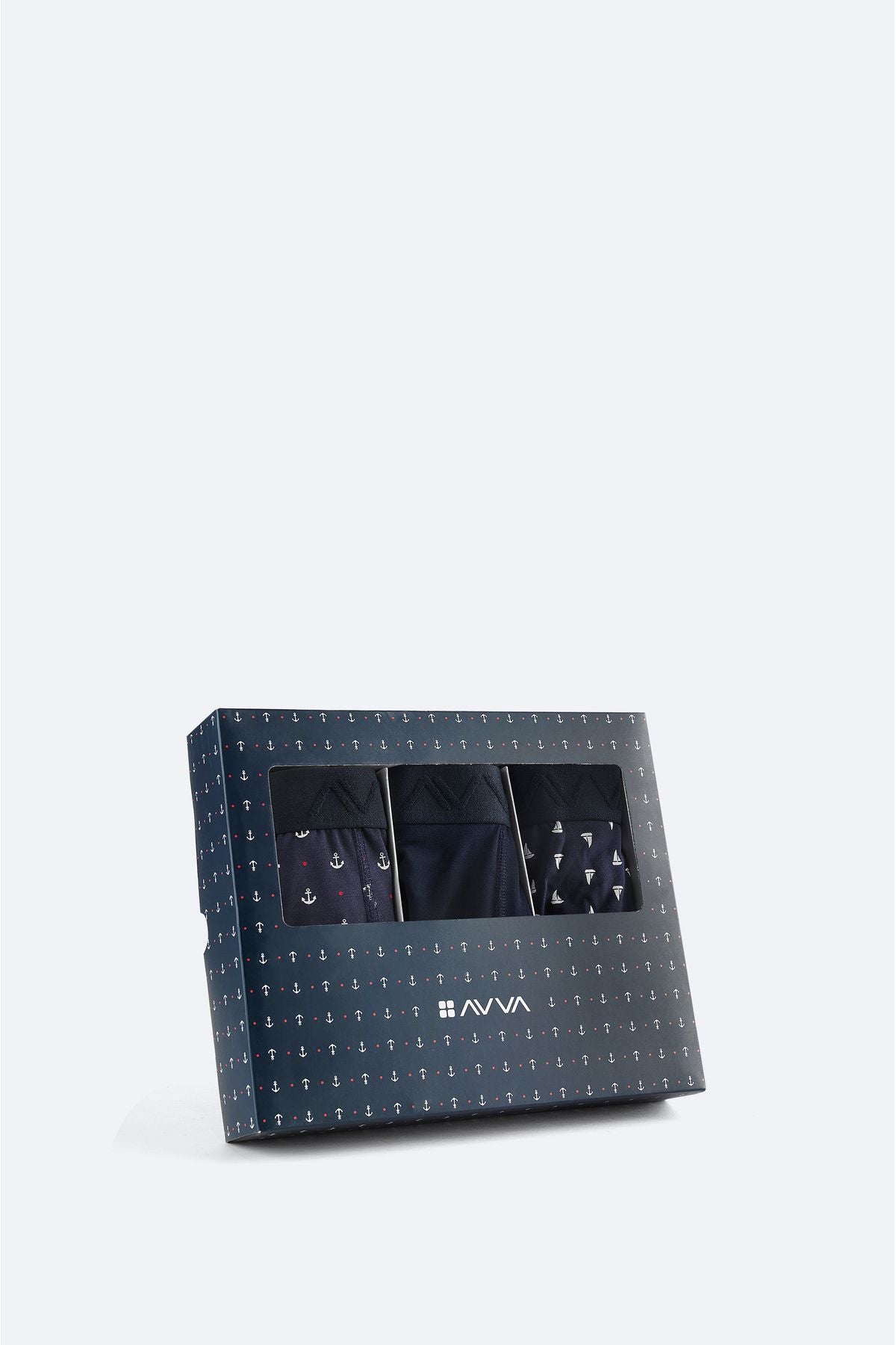 Men's navy blue 3 -printed flexible fabric cotton boxed boxer E009543
