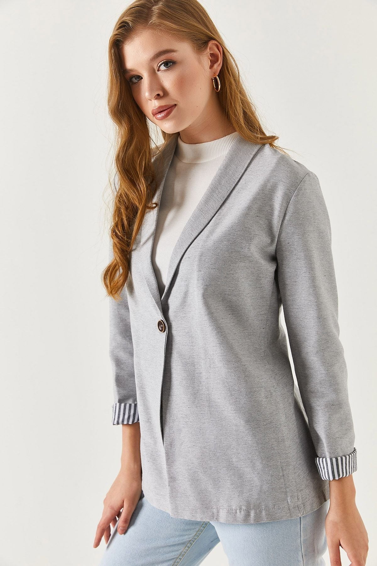 WOMEN GRAY GRY SOLD INCLUDED SINGLE buttoned jacket ARM-22K001122