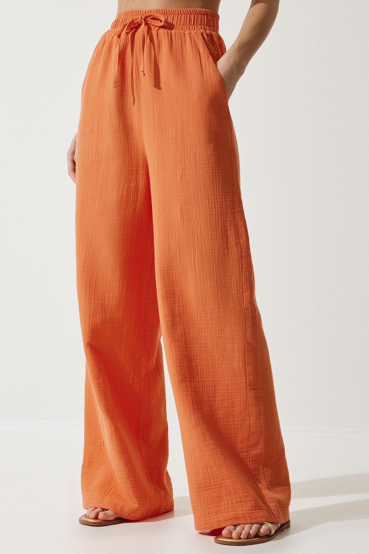 Women Orange Muslin Palazzo Pants MX00160