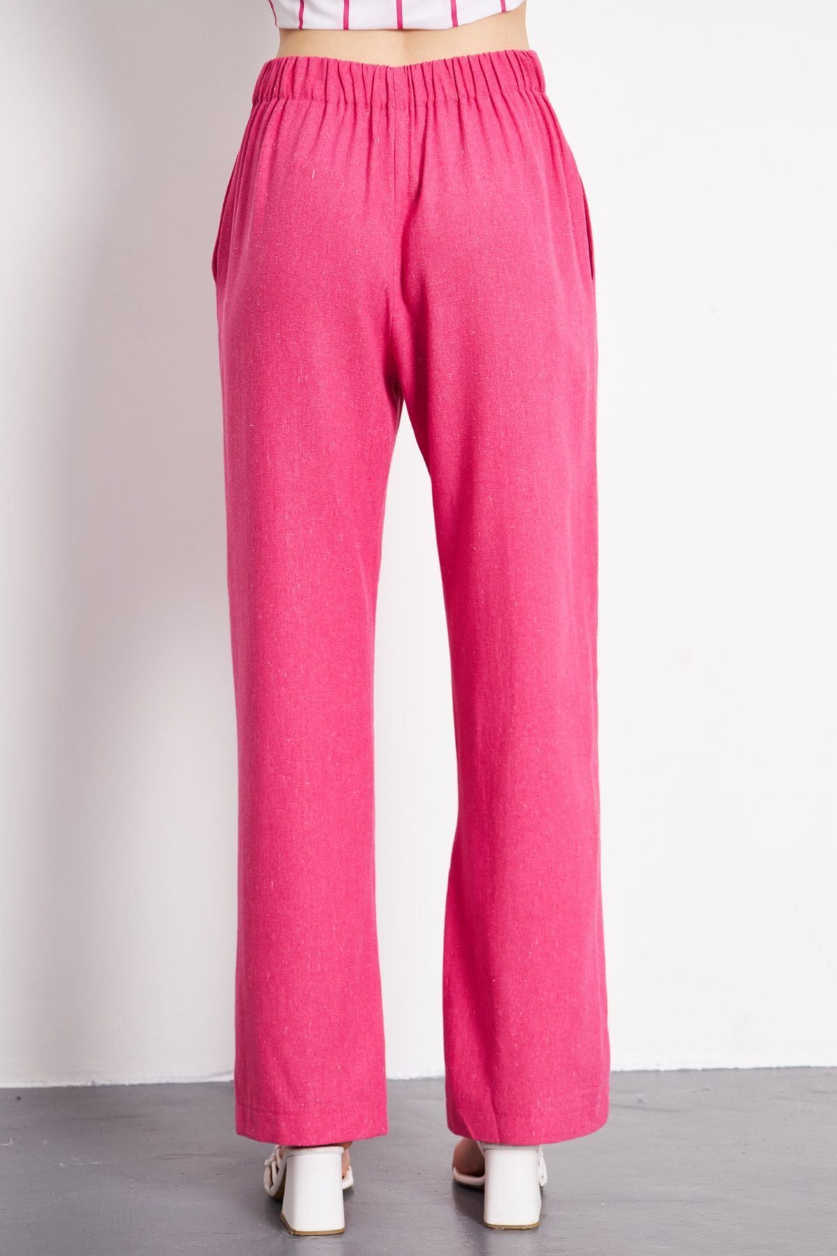 Fuchsia Fuchsia linen-looking pocket Palazzo Trousers ARM-24Y001070