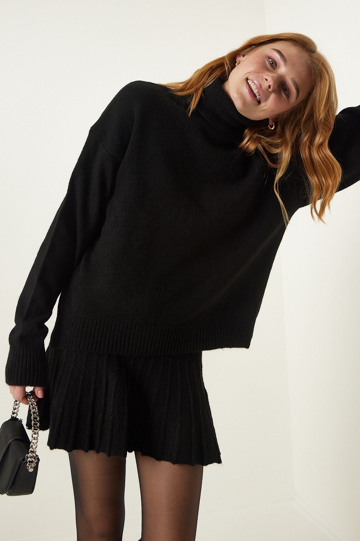 Female Black Fisherman Yaka Sweater Skirt Triko Team YY00195