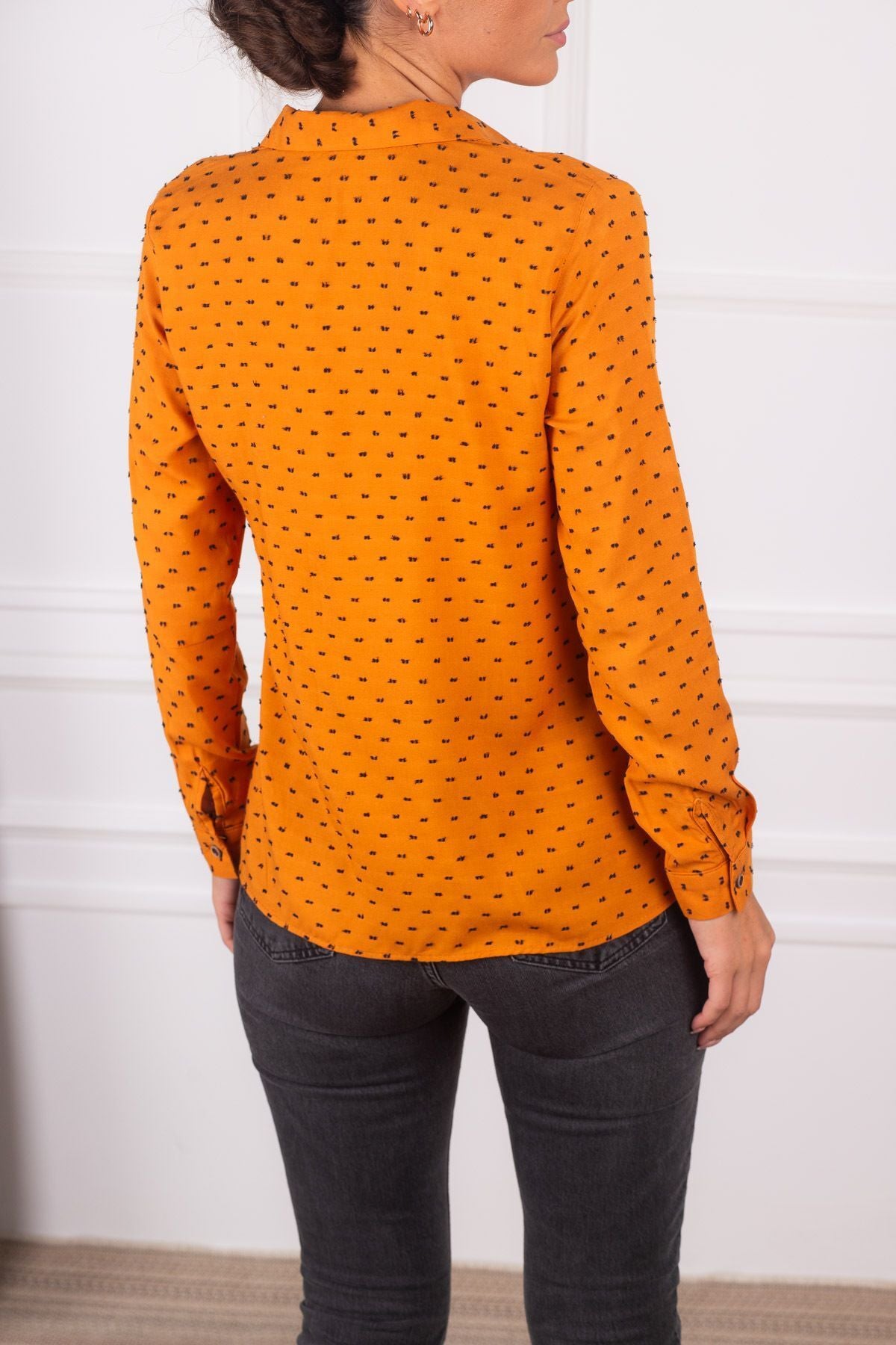 Women's Orange Patterned Long Sleeve Shirt ARM-24K001023